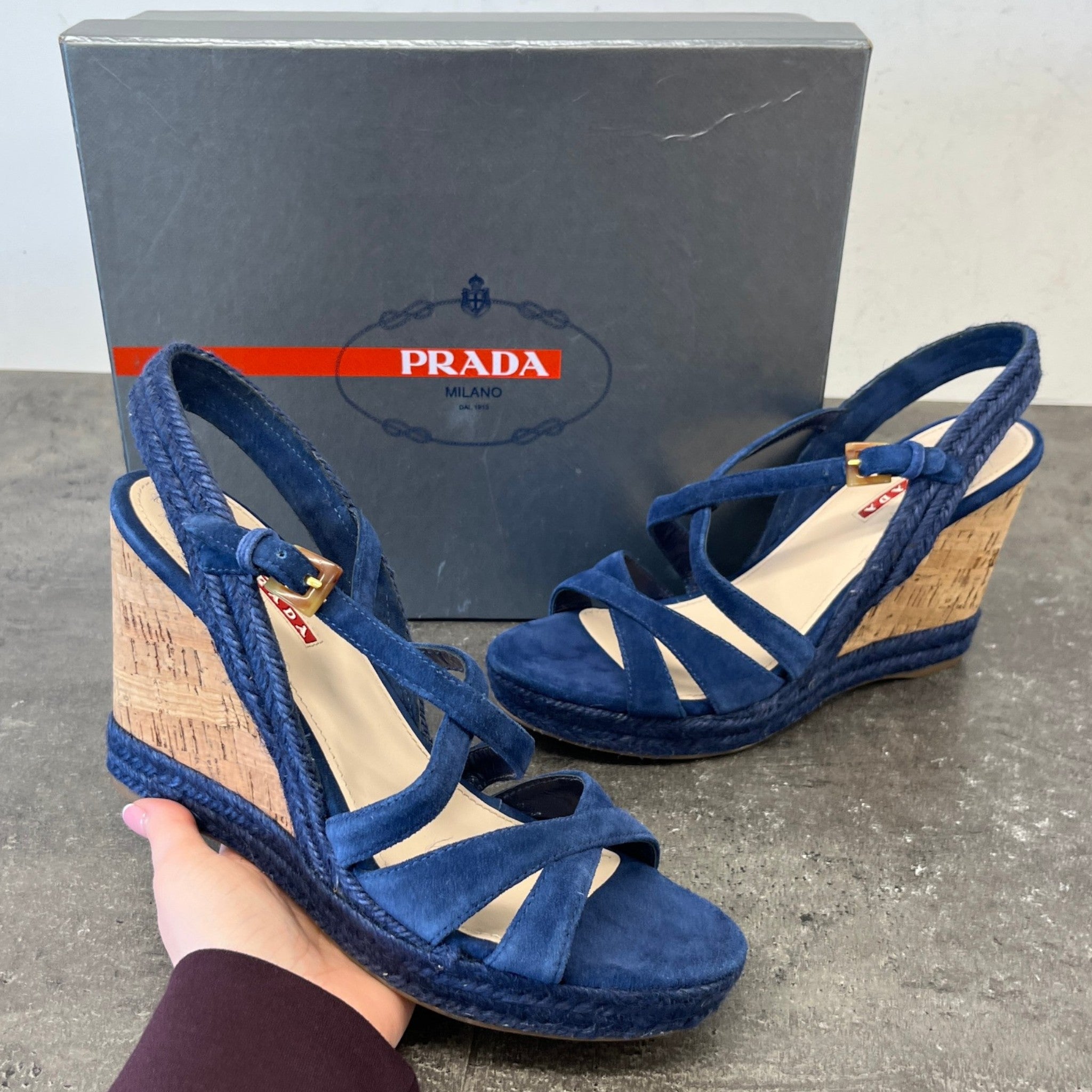 Women's Suede Straps Wedge Heels Blue Size EU 40 / UK 7