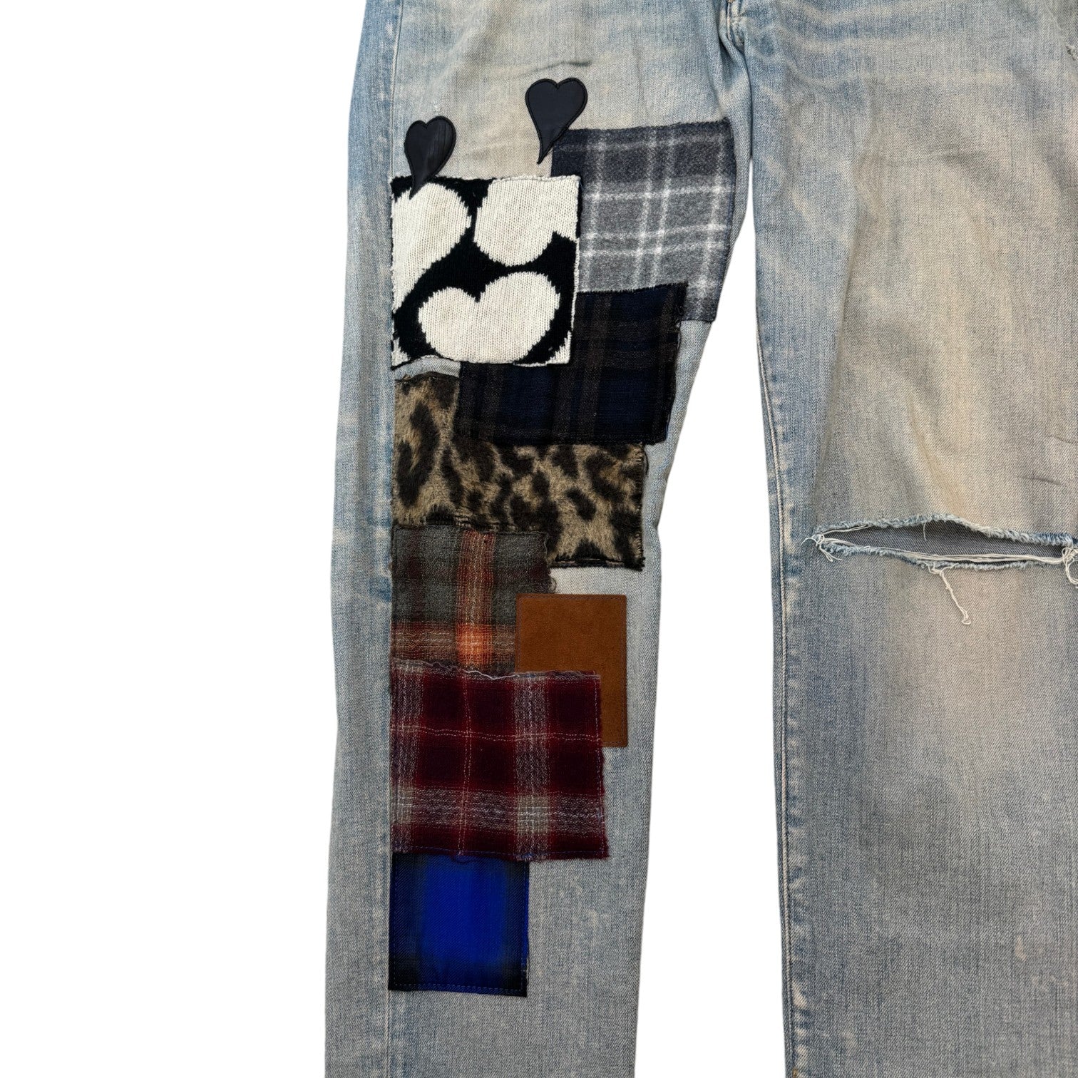 Men's Artpatch Distressed Jeans Blue Size Waist 38"