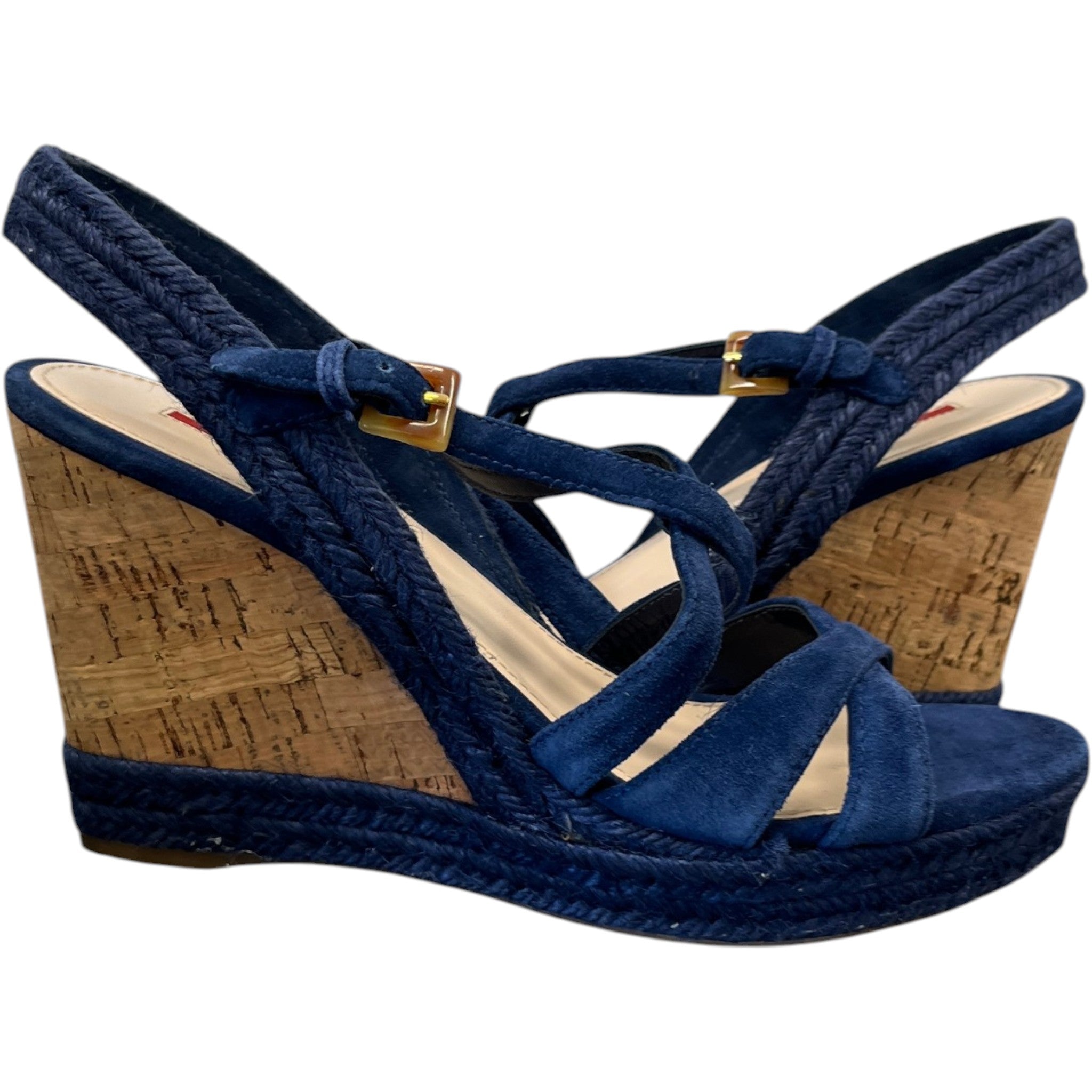 Women's Suede Straps Wedge Heels Blue Size EU 40 / UK 7