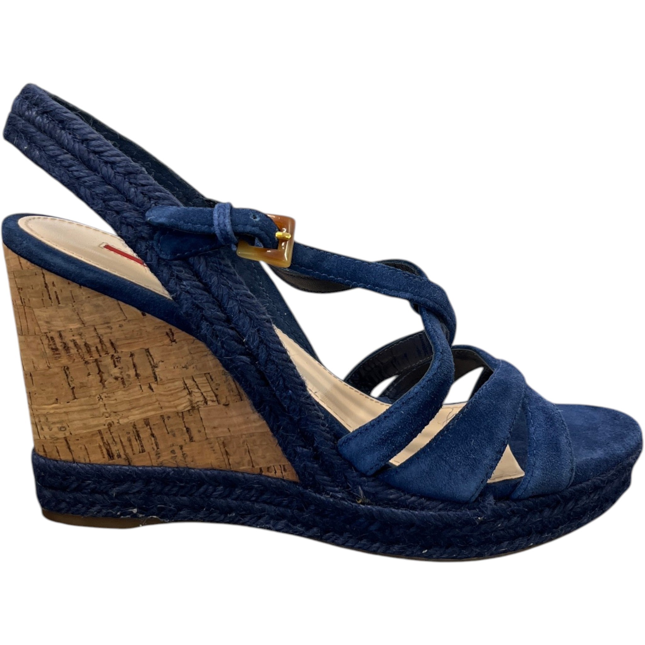 Women's Suede Straps Wedge Heels Blue Size EU 40 / UK 7
