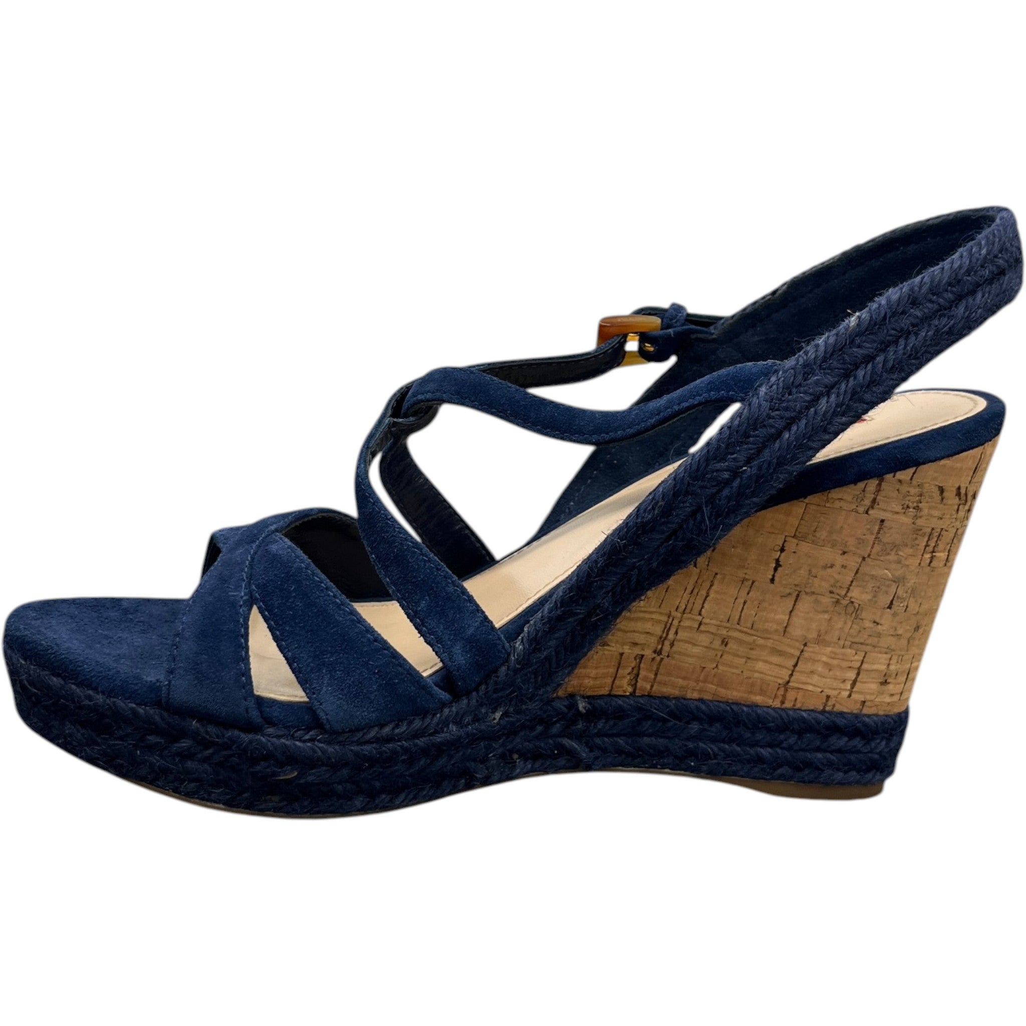 Women's Suede Straps Wedge Heels Blue Size EU 40 / UK 7