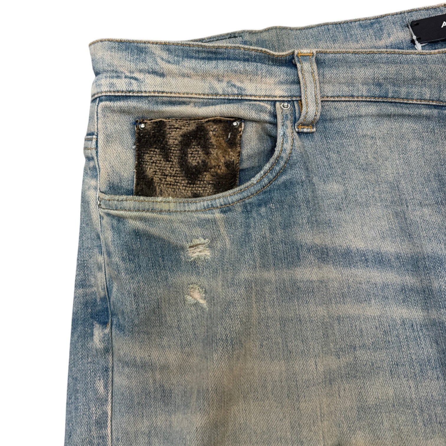 Men's Artpatch Distressed Jeans Blue Size Waist 38"