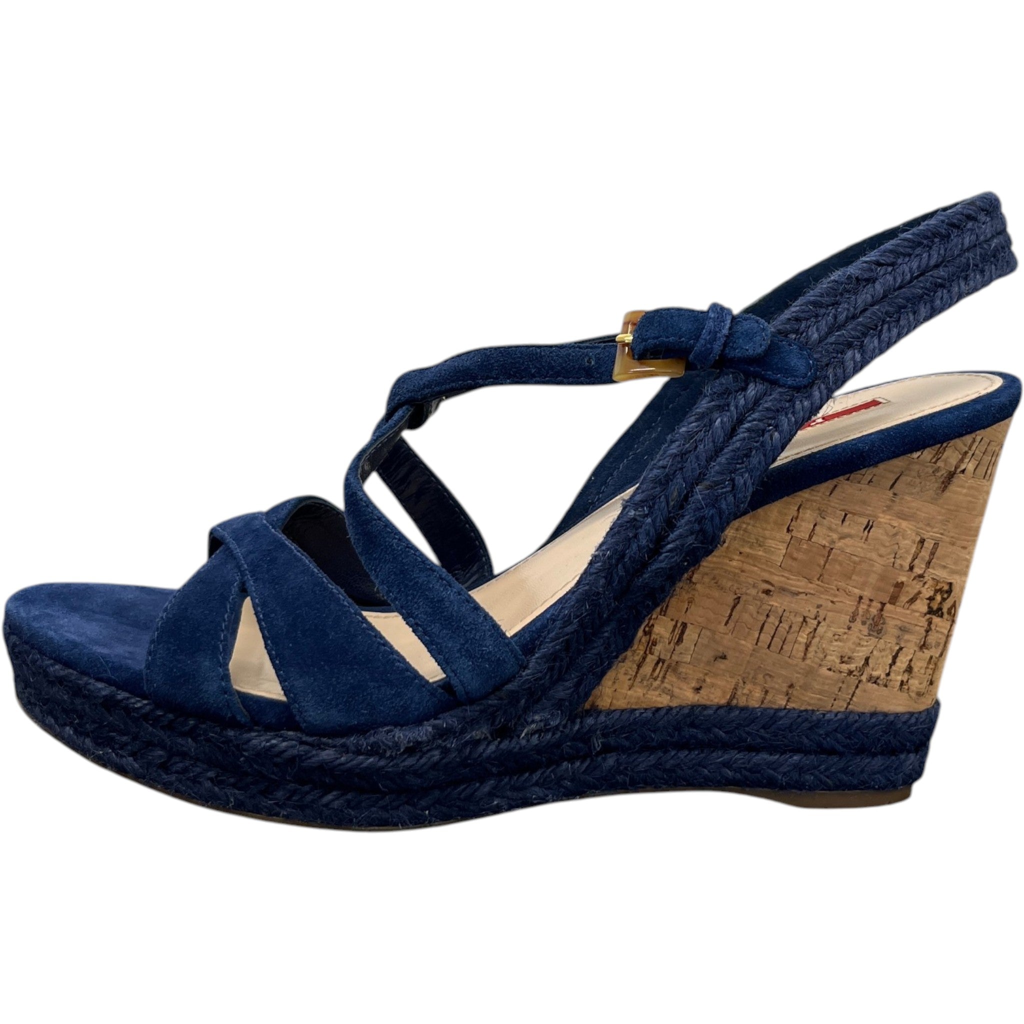 Women's Suede Straps Wedge Heels Blue Size EU 40 / UK 7