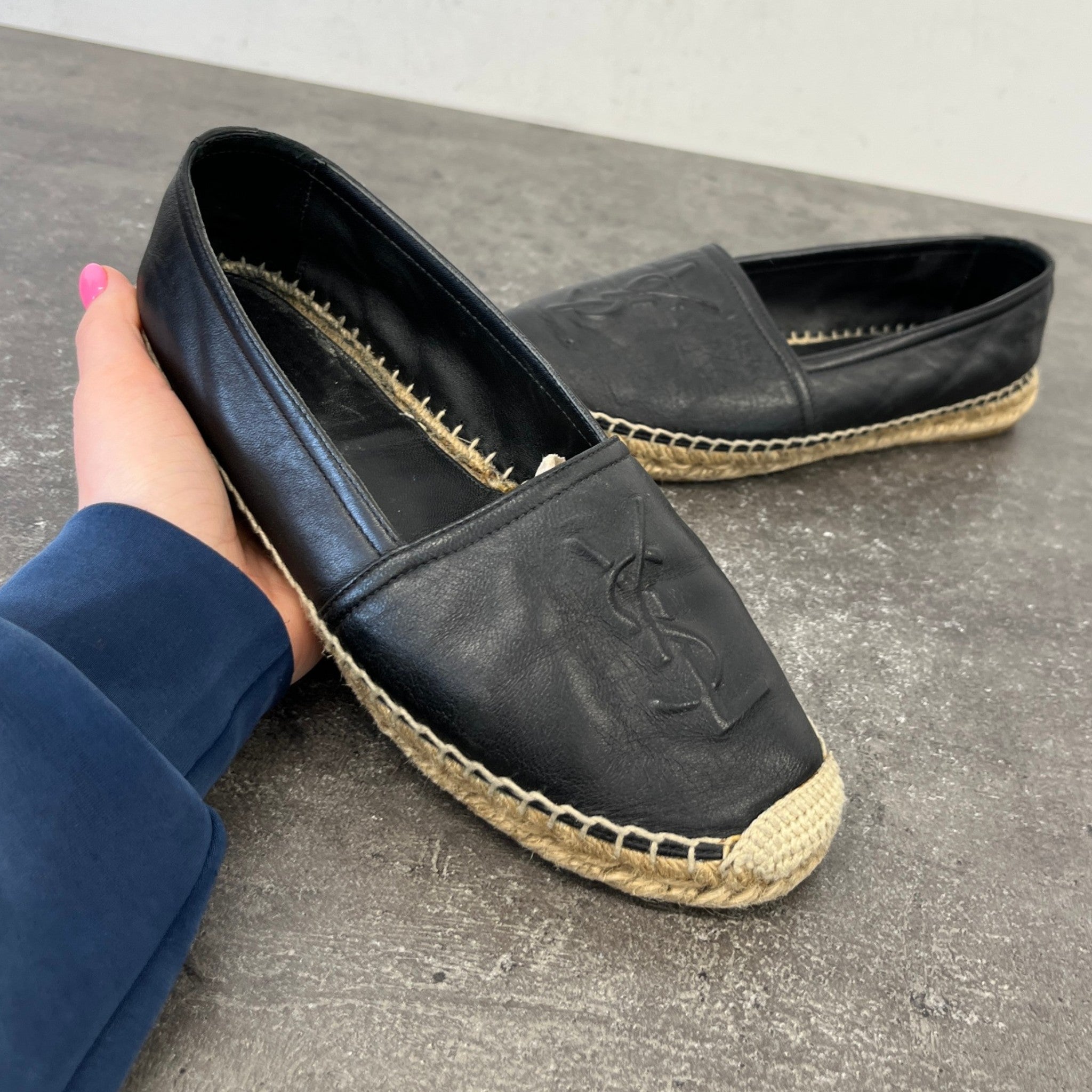 Women's Embossed Logo Espadrilles Black Size EU 35 / UK 2