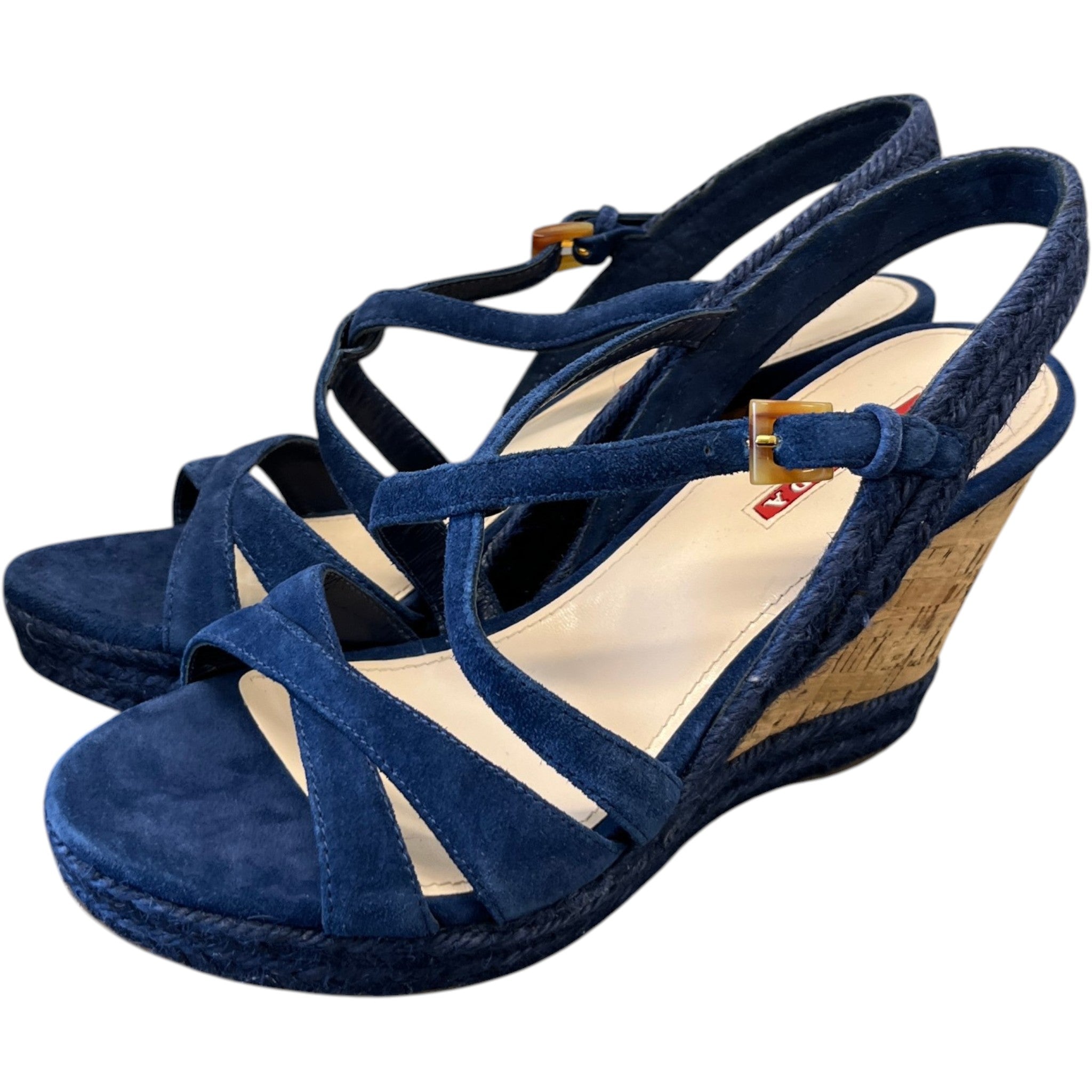 Women's Suede Straps Wedge Heels Blue Size EU 40 / UK 7