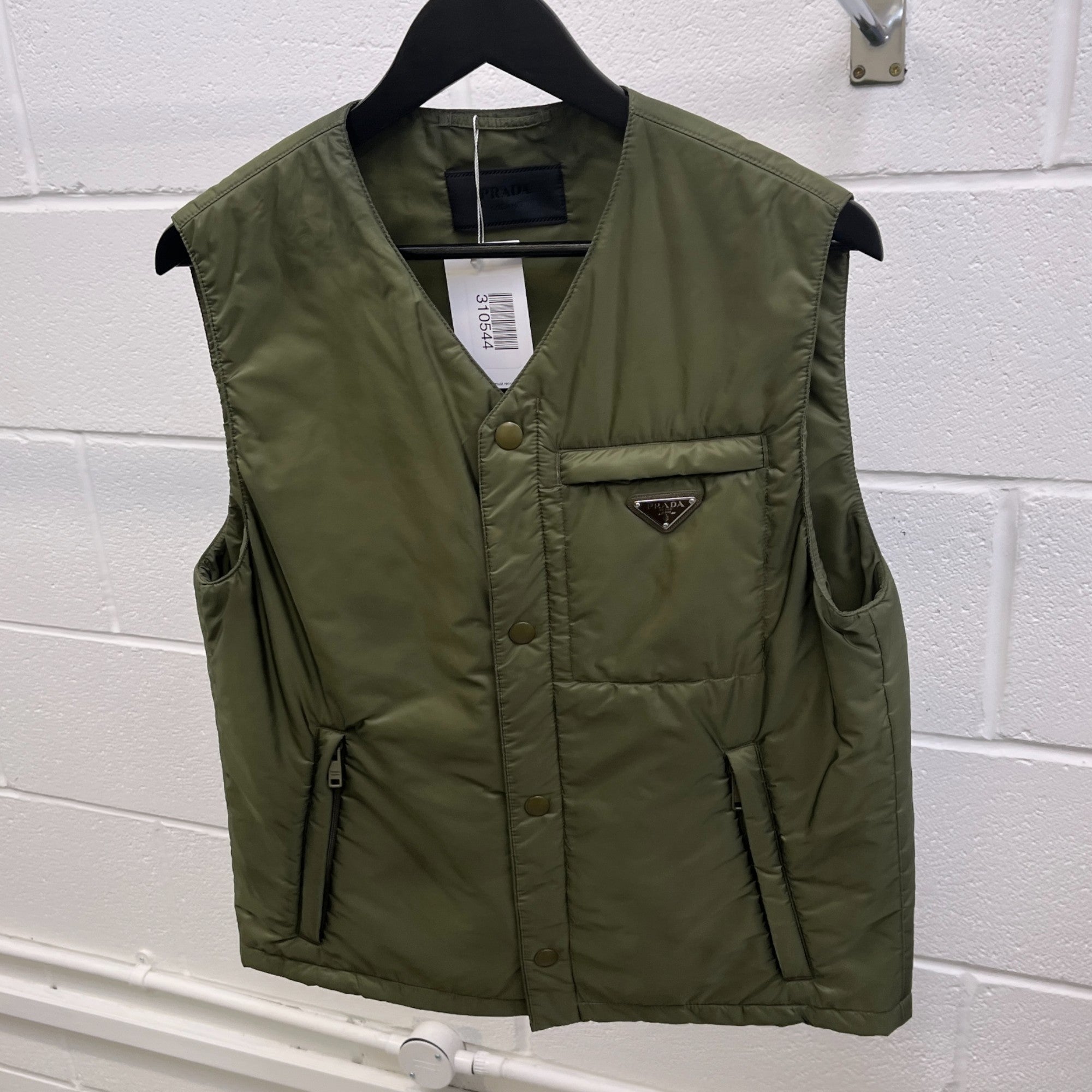 Men's Plaque Logo Gilet Khaki Size IT 46 / S