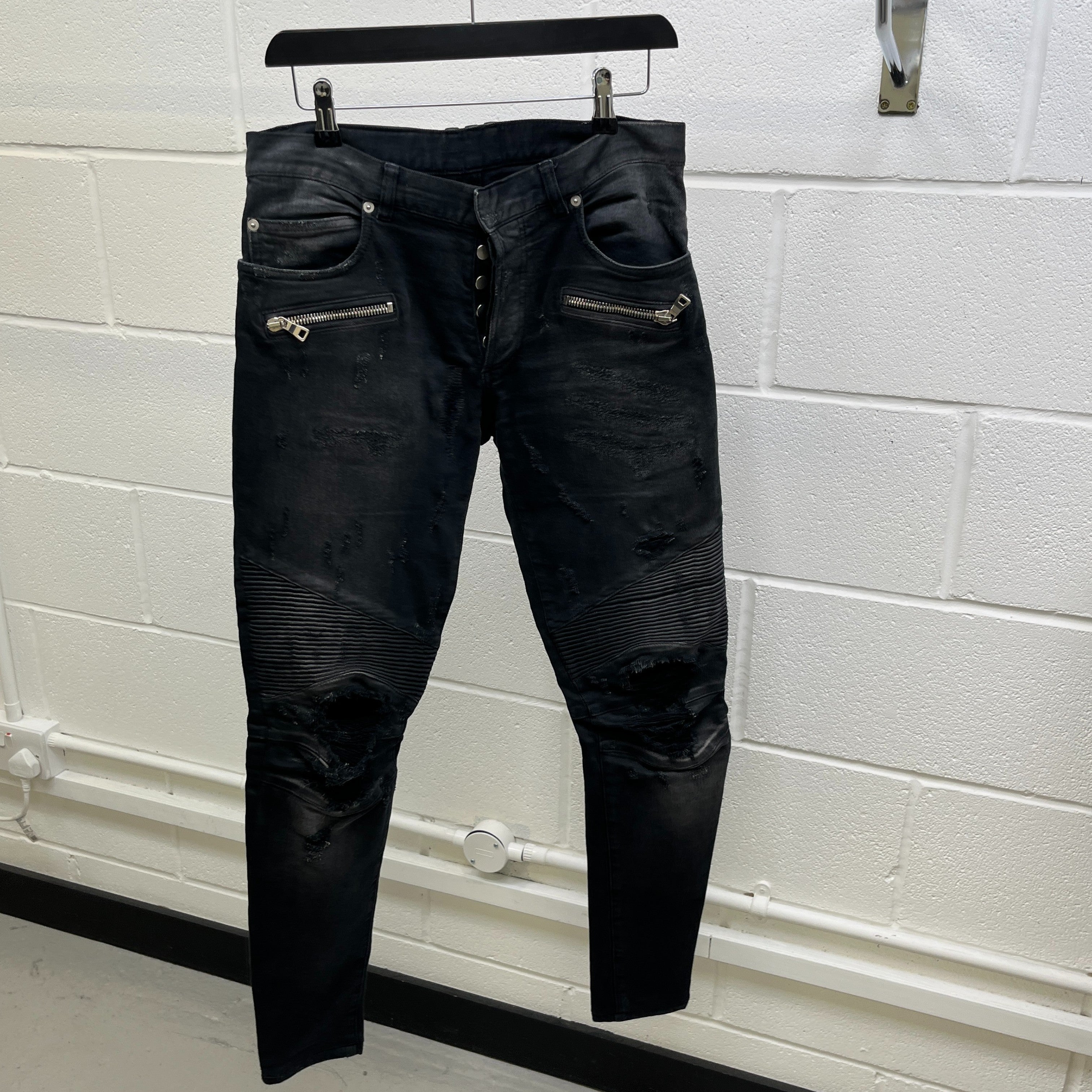 Men's Distressed Biker Jeans Black Size Waist 30"