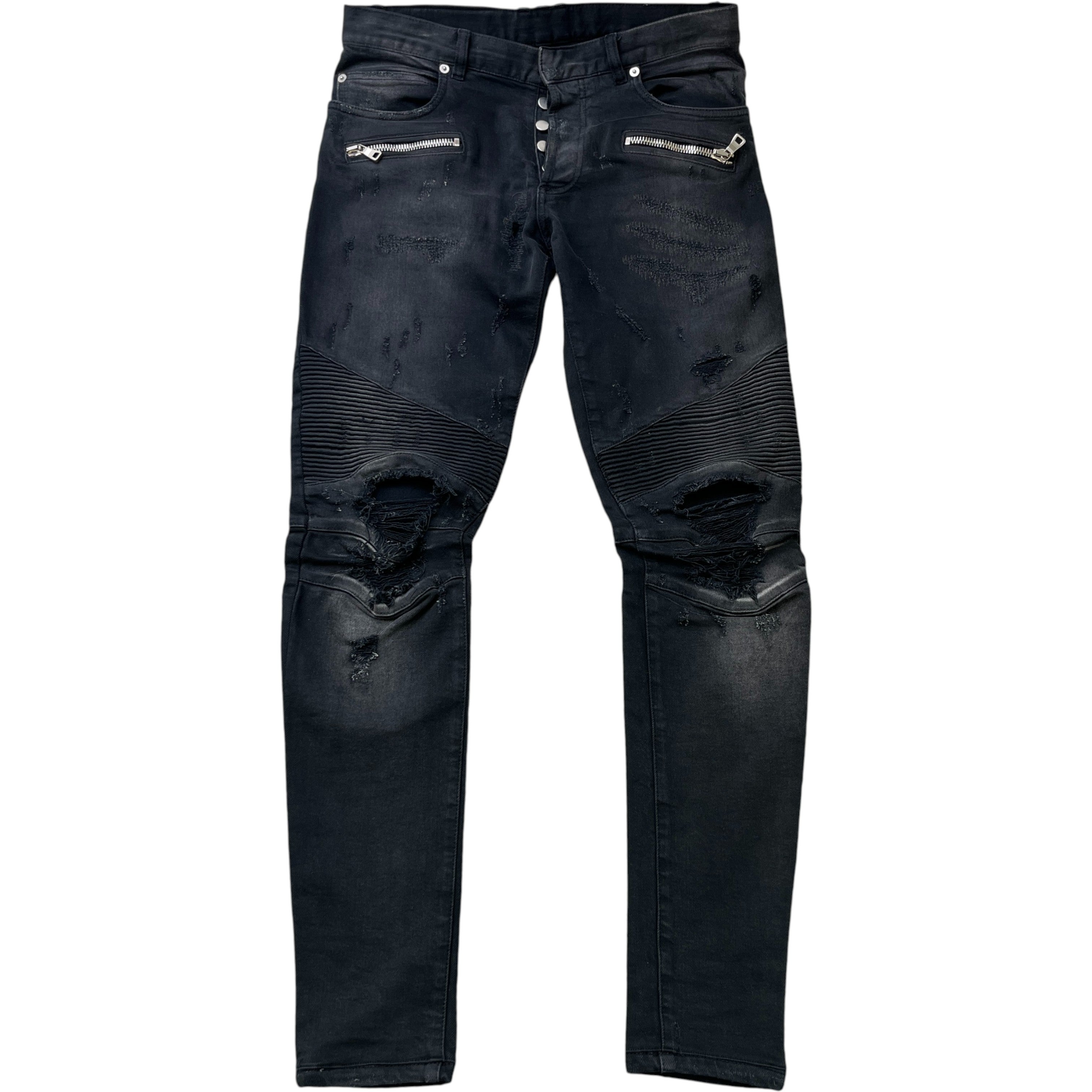 Men's Distressed Biker Jeans Black Size Waist 30"