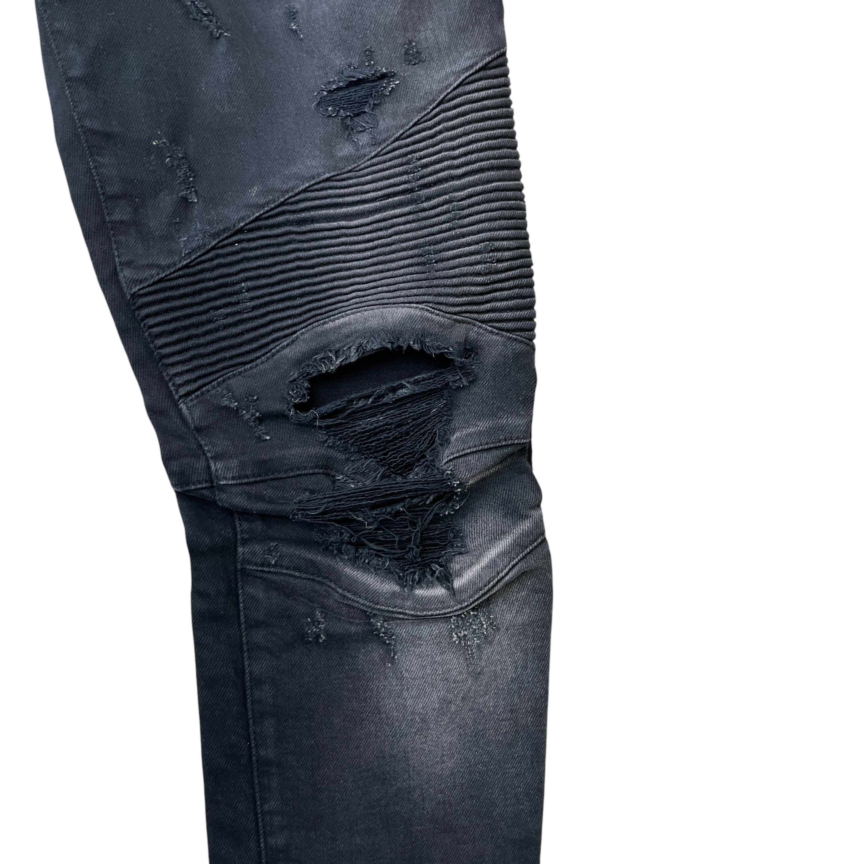 Men's Distressed Biker Jeans Black Size Waist 30"