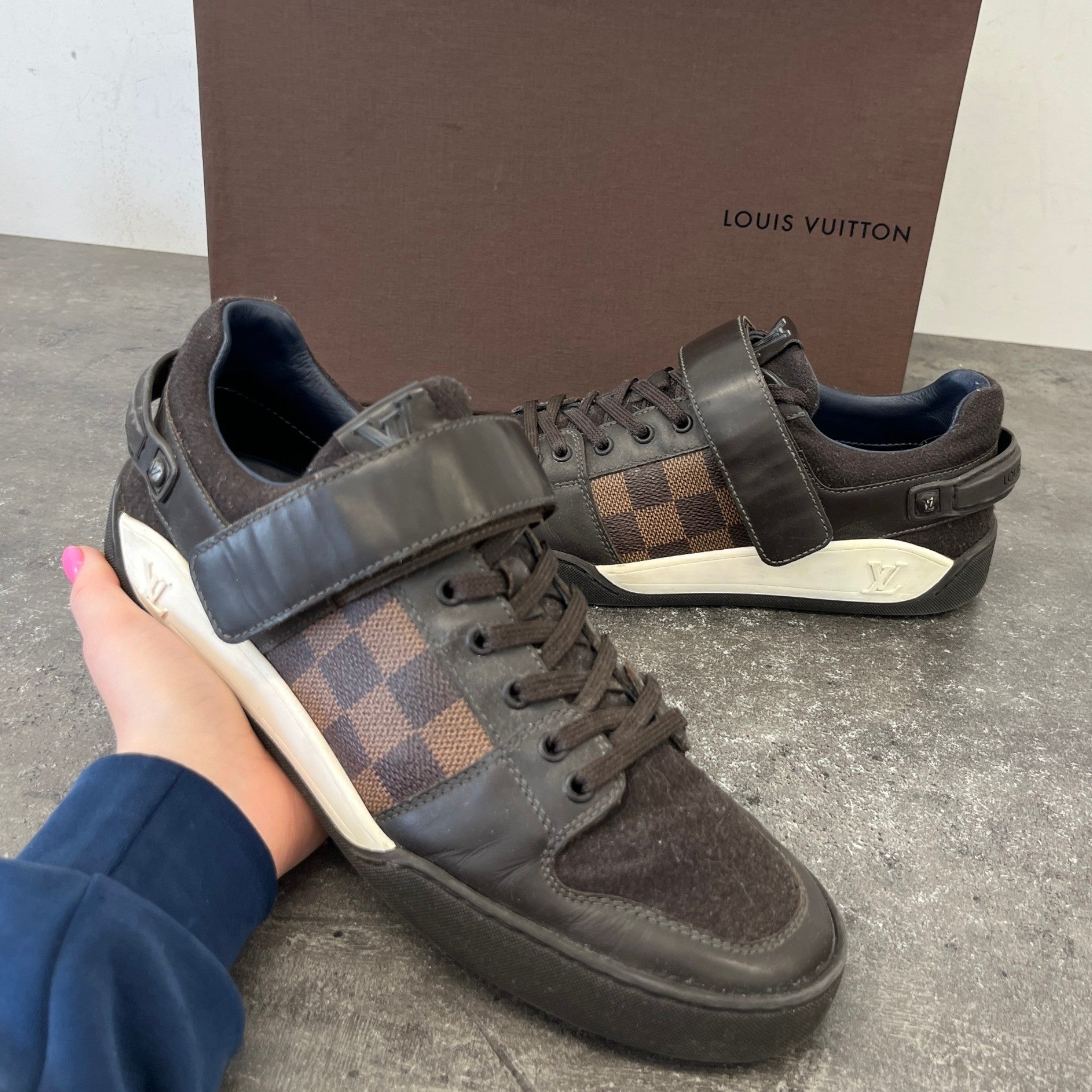 Men's Elliptic Damier Low Trainers Brown Size EU 40 / UK 6