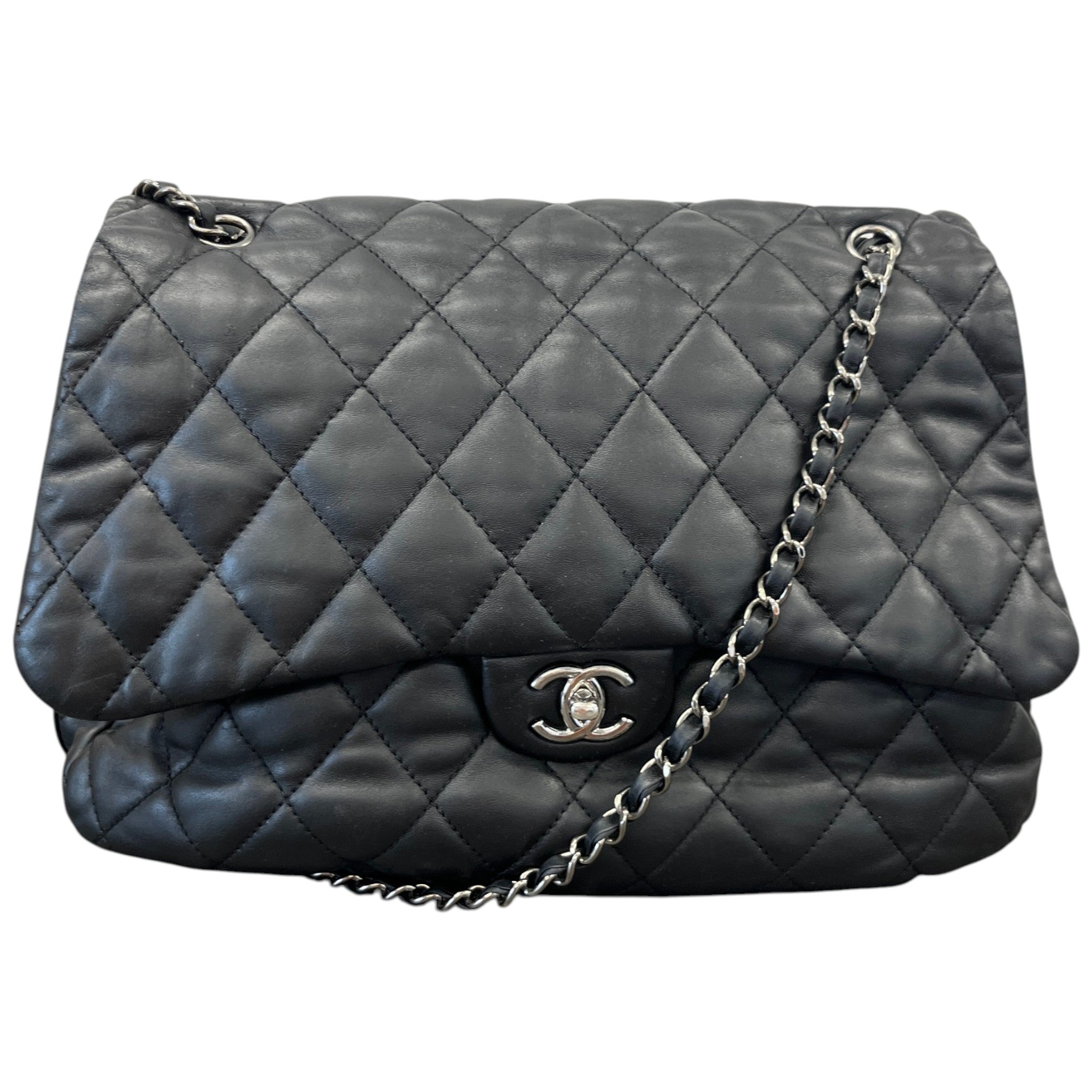 Women's Lambskin 3 Accordion Jumbo Flap Bag Black
