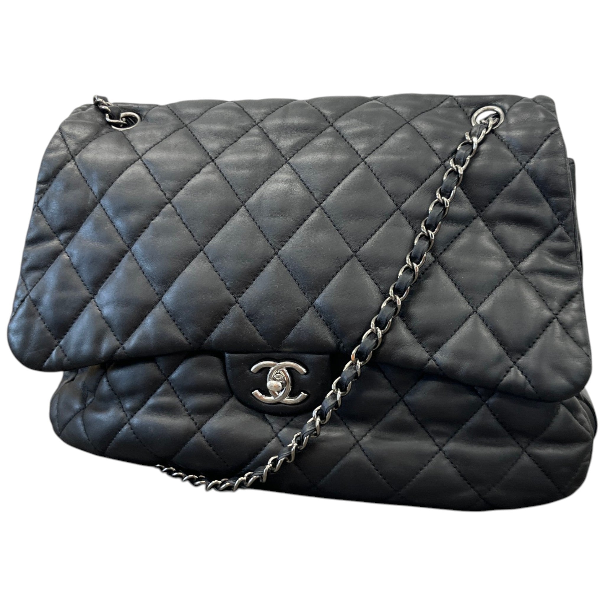 Women's Lambskin 3 Accordion Jumbo Flap Bag Black