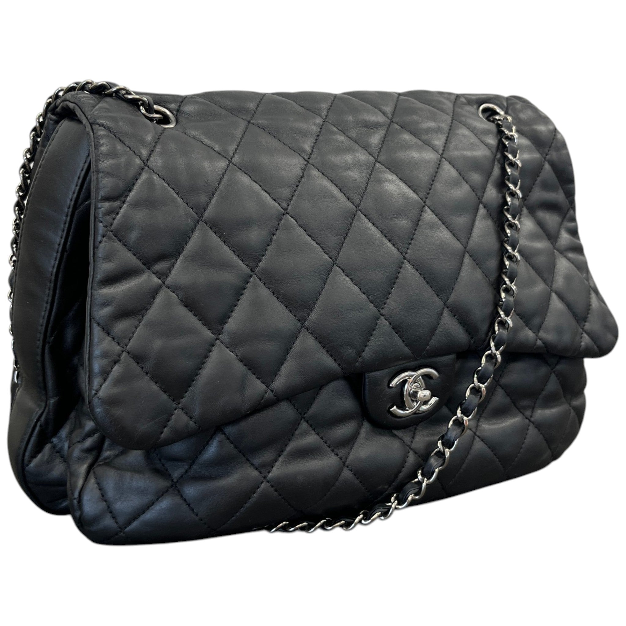 Women's Lambskin 3 Accordion Jumbo Flap Bag Black