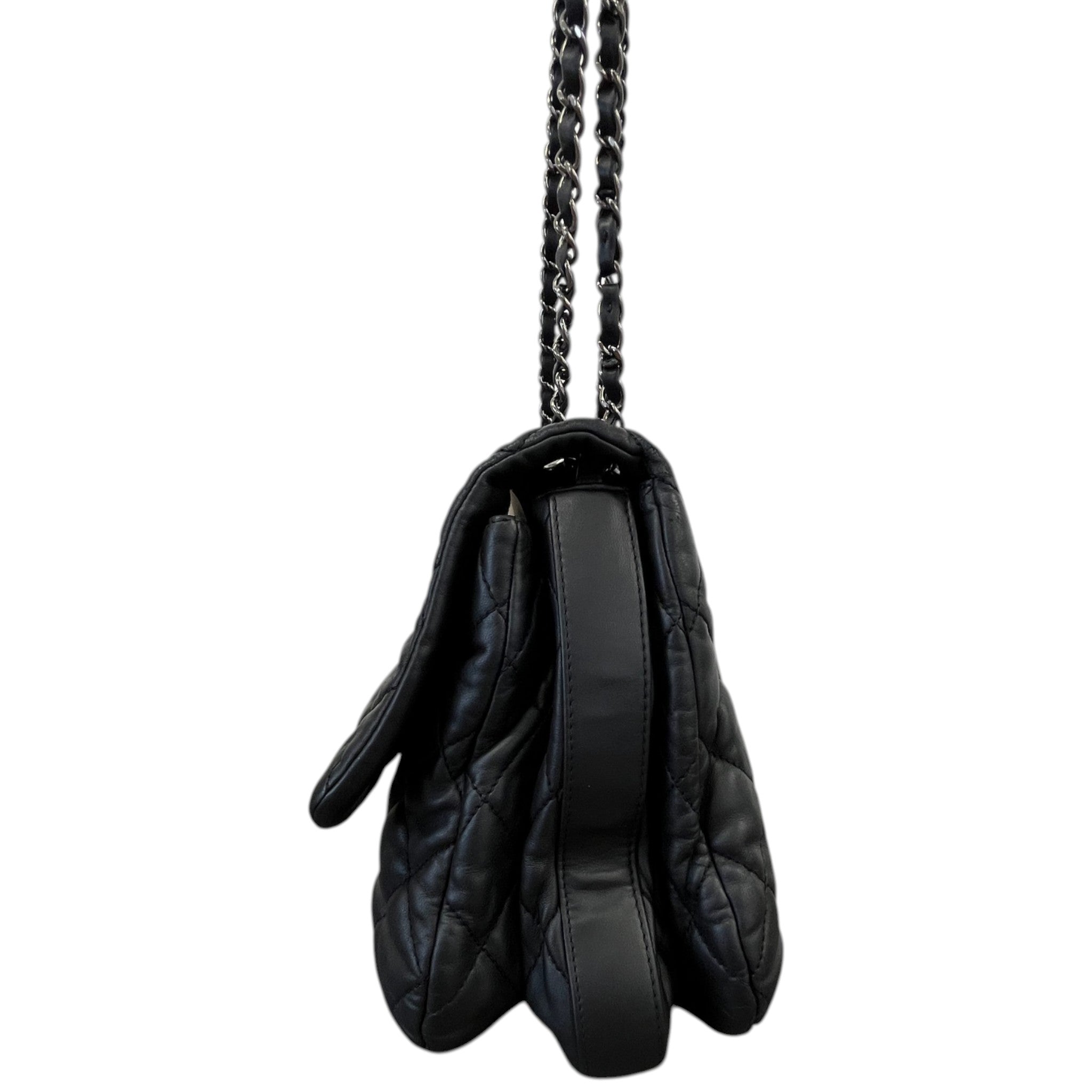 Women's Lambskin 3 Accordion Jumbo Flap Bag Black