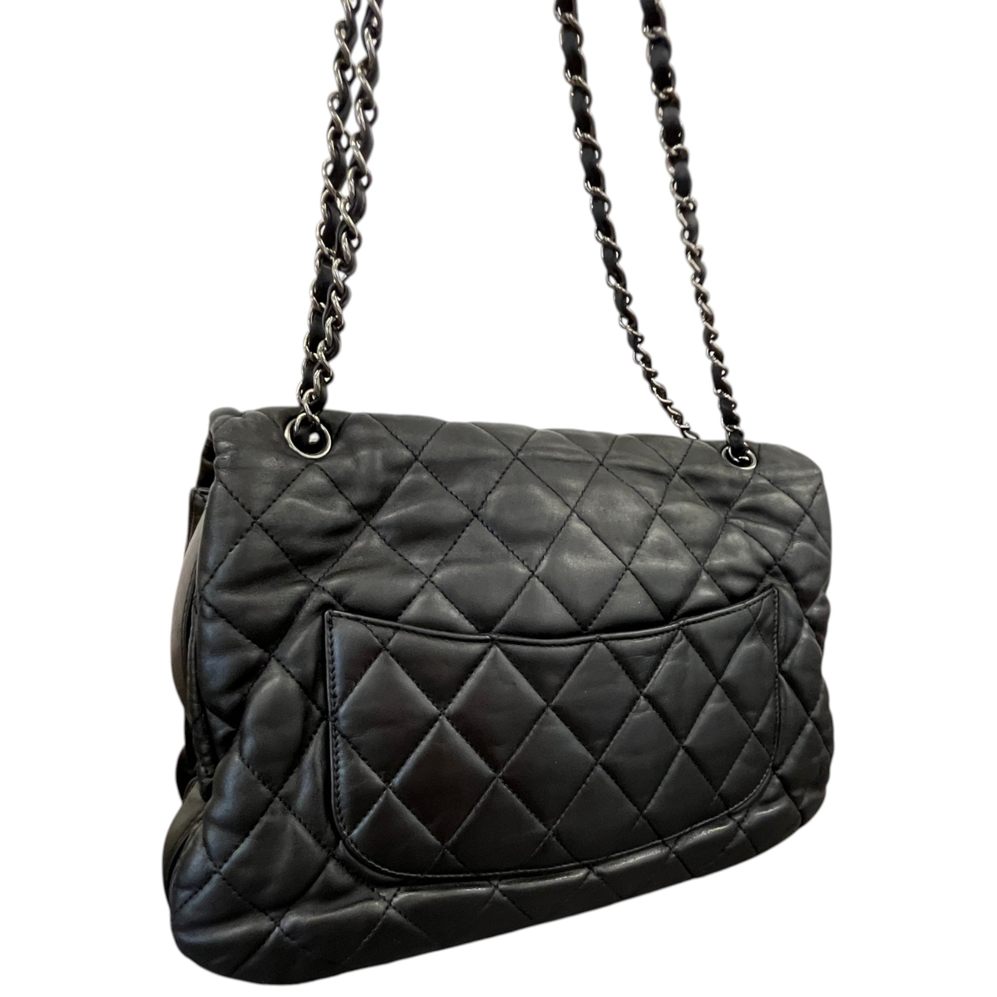 Women's Lambskin 3 Accordion Jumbo Flap Bag Black