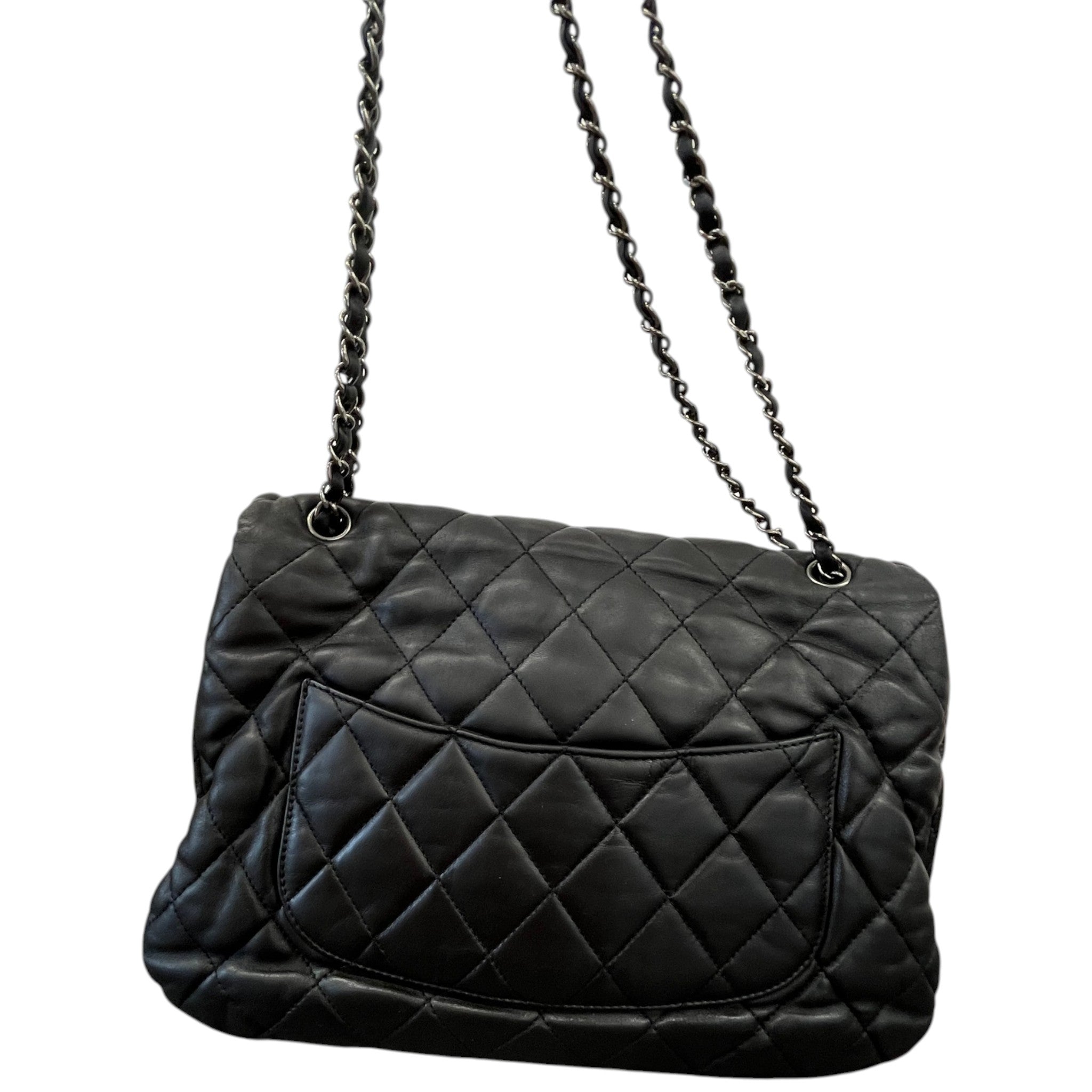 Women's Lambskin 3 Accordion Jumbo Flap Bag Black