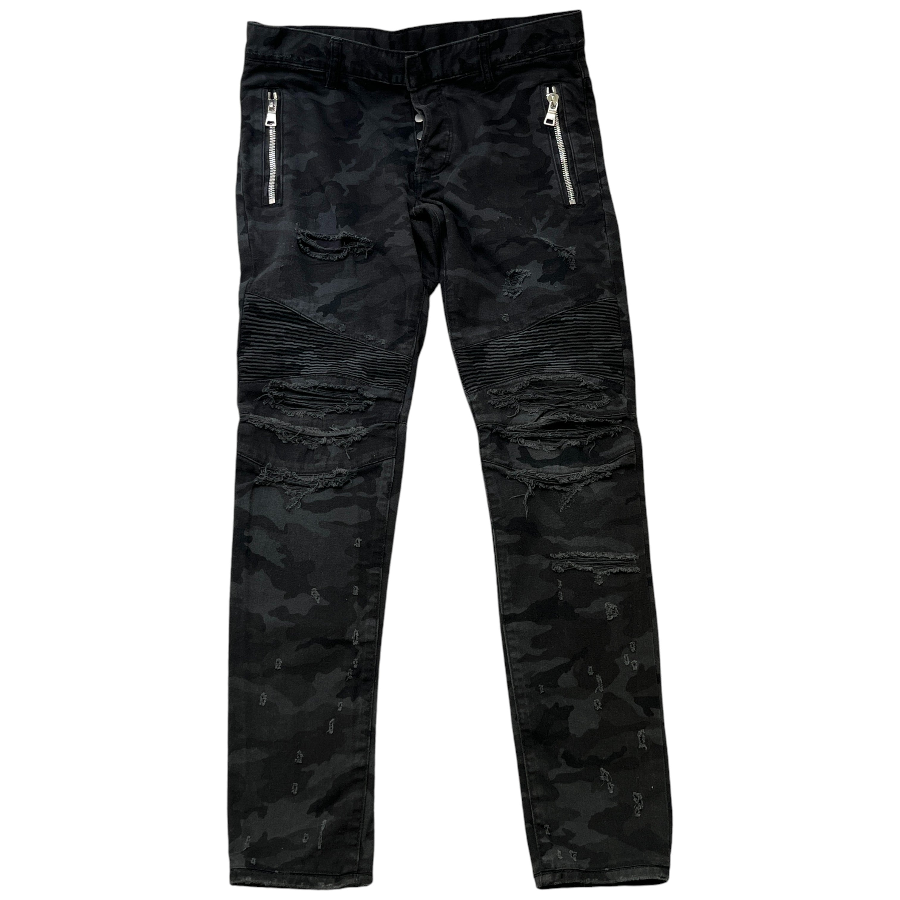 Men's Distressed Camo Print Jeans Black Size Waist 30"