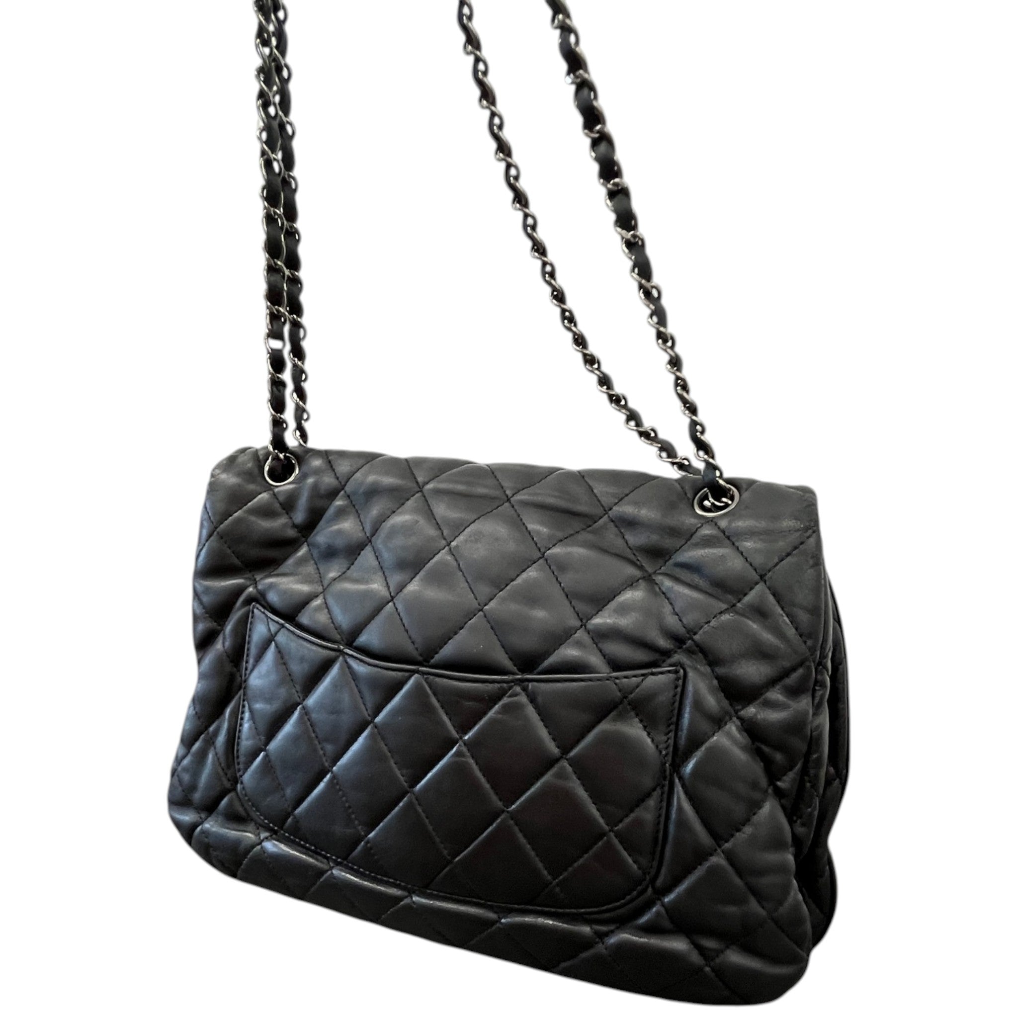Women's Lambskin 3 Accordion Jumbo Flap Bag Black