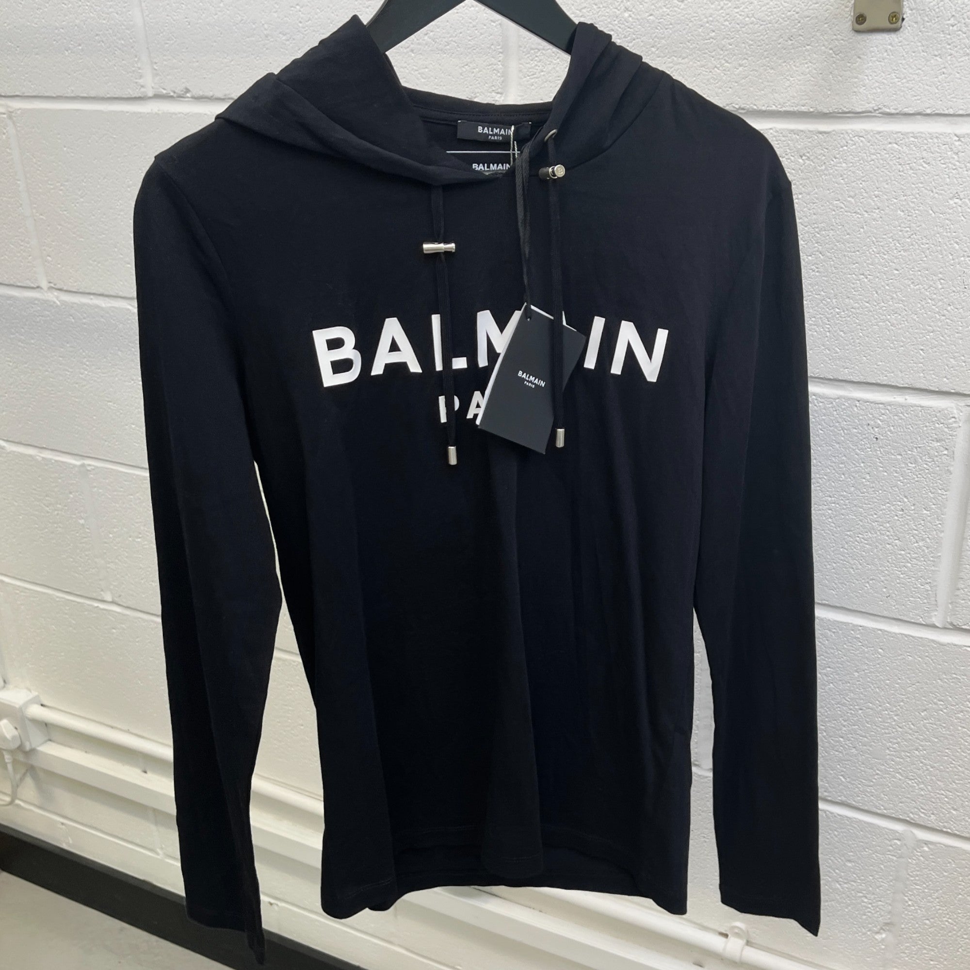 Men's Logo Print Hoodie Black Size XS