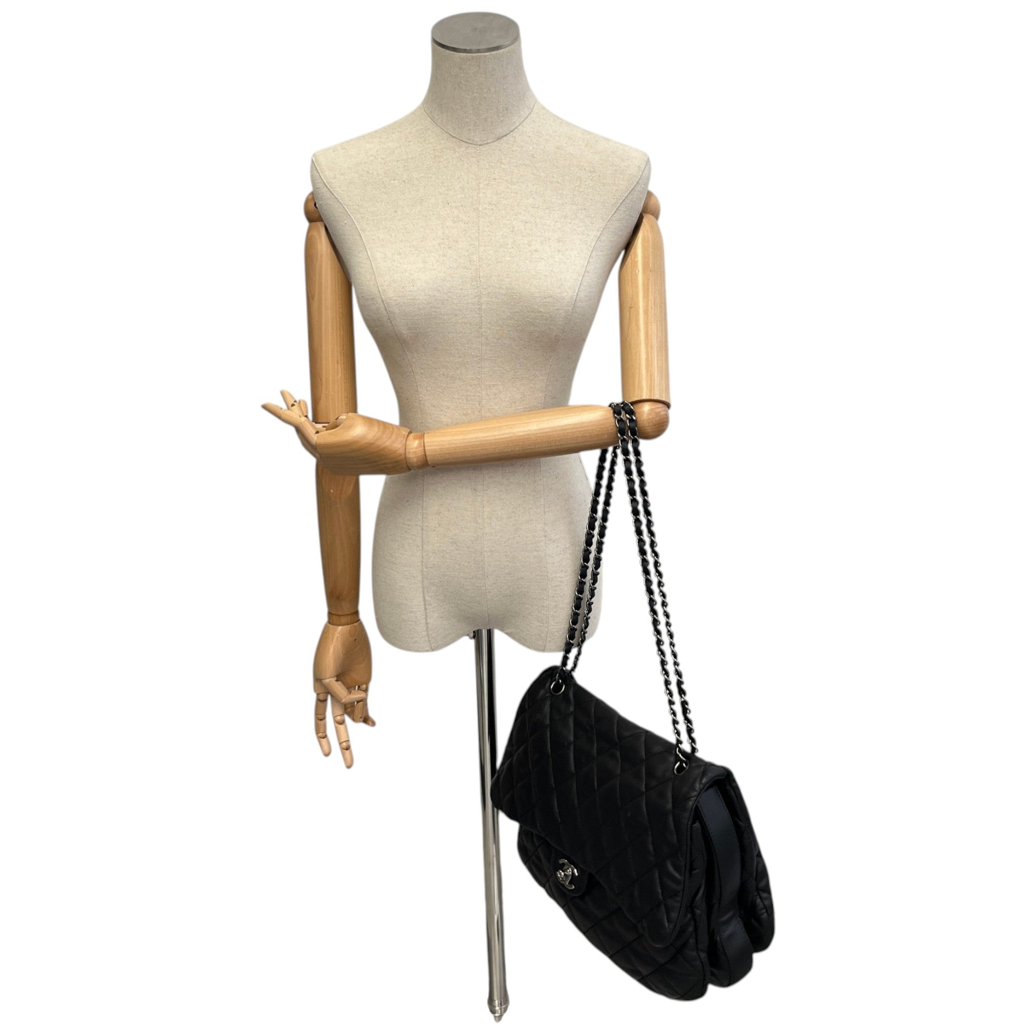 Women's Lambskin 3 Accordion Jumbo Flap Bag Black