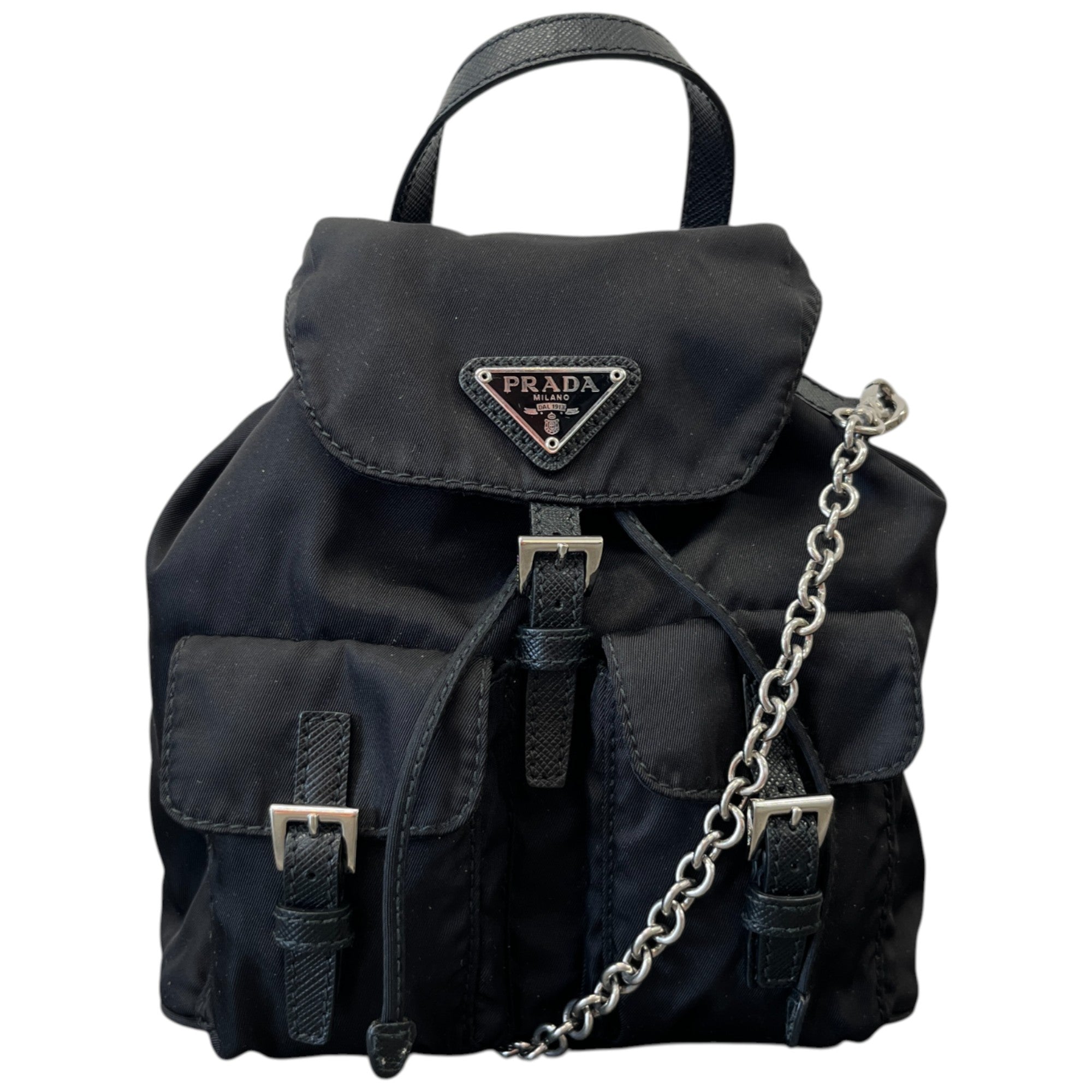 Women's Re-Nylon Plaque Logo Mini Backpack Black