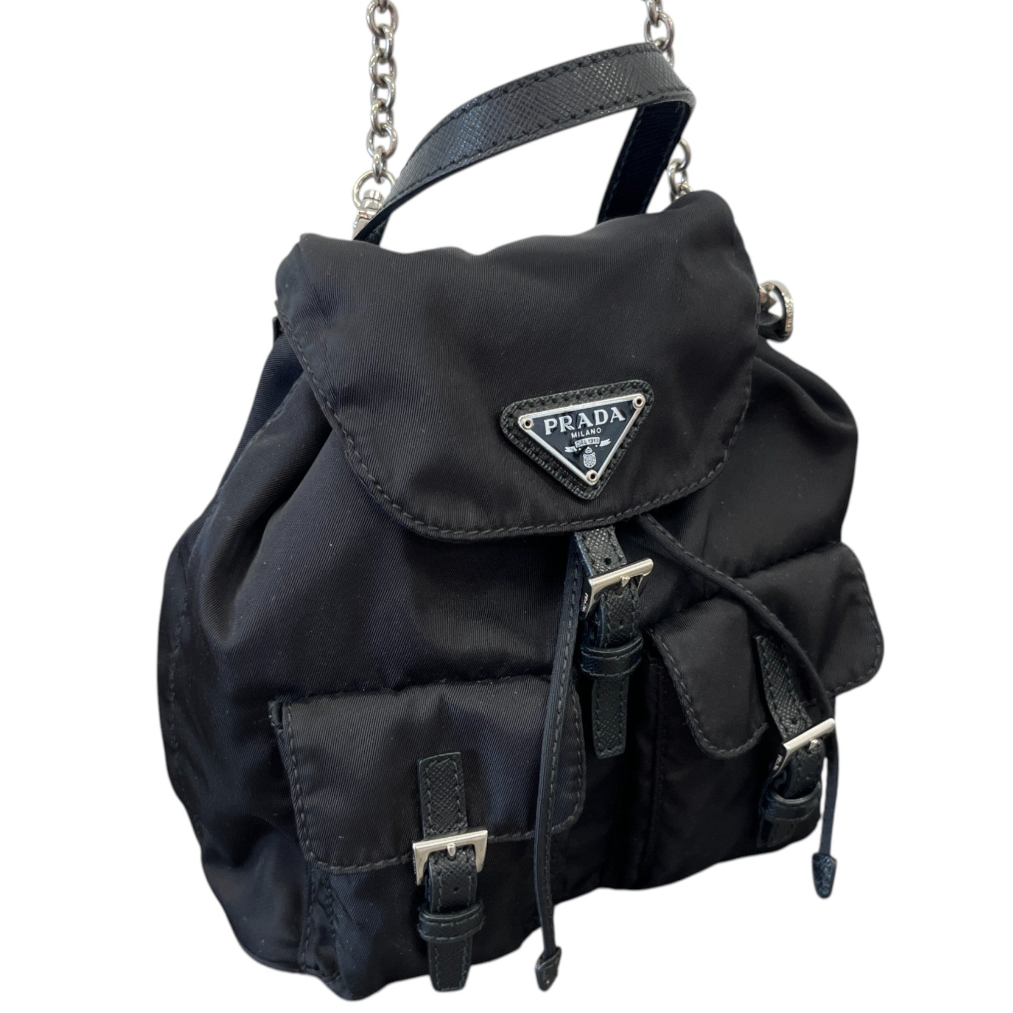 Women's Re-Nylon Plaque Logo Mini Backpack Black