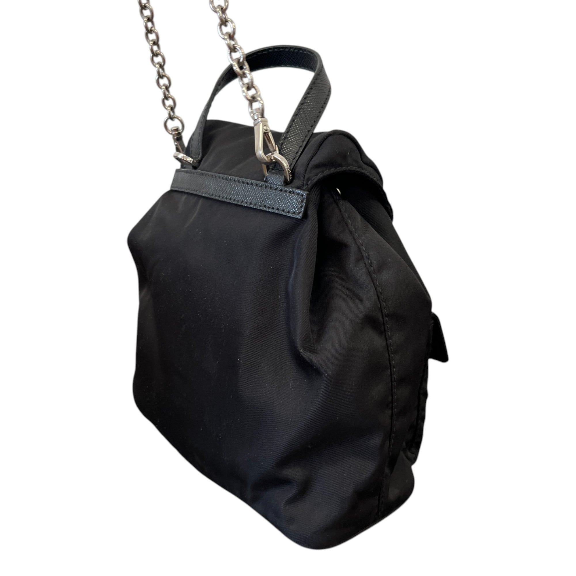 Women's Re-Nylon Plaque Logo Mini Backpack Black