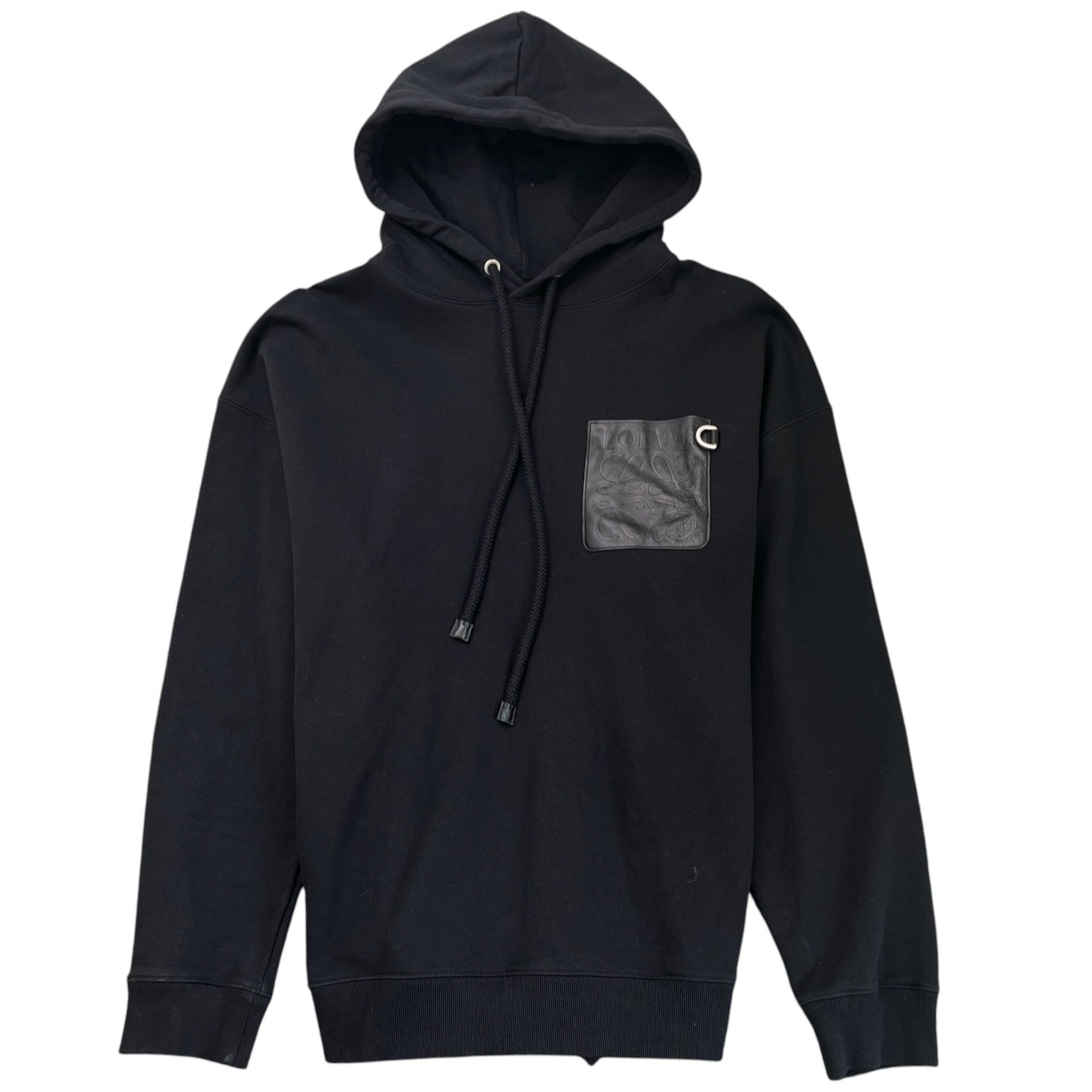 Men's Pocket Logo Print Hoodie Black Size M
