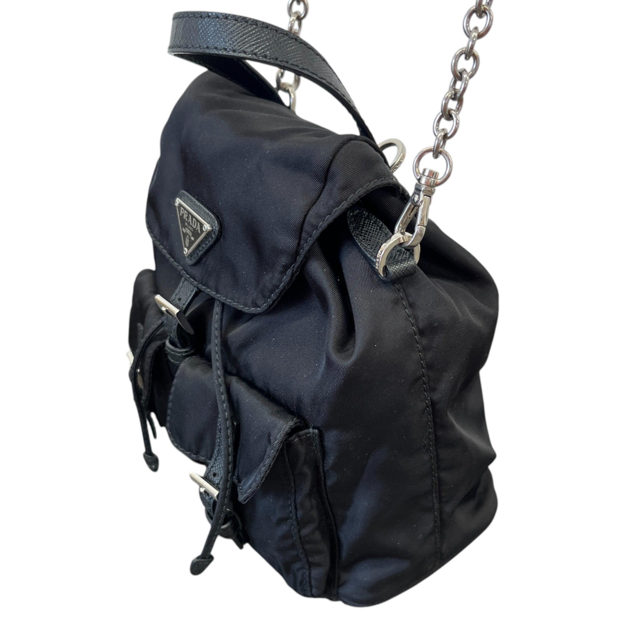 Women's Re-Nylon Plaque Logo Mini Backpack Black