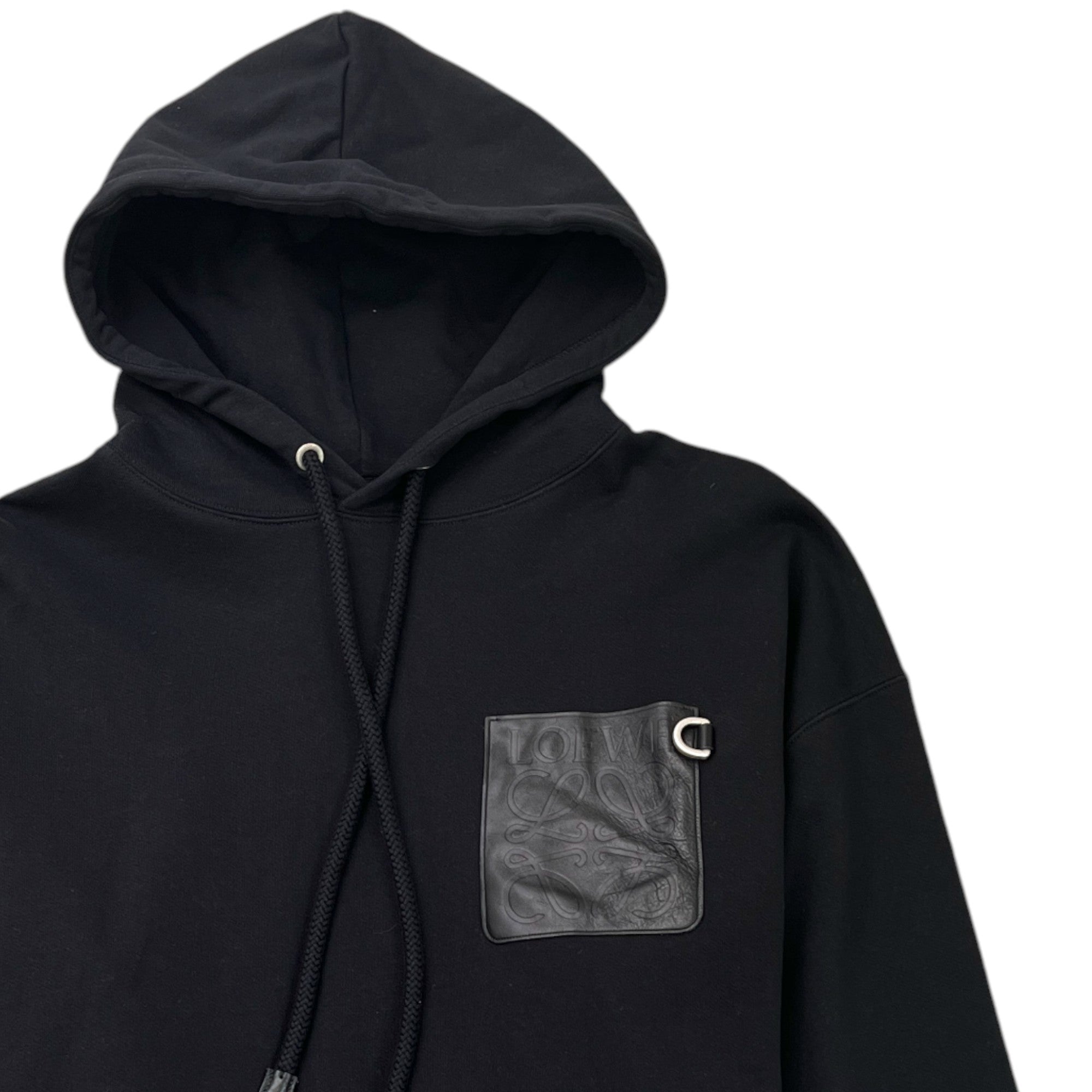 Men's Pocket Logo Print Hoodie Black Size M