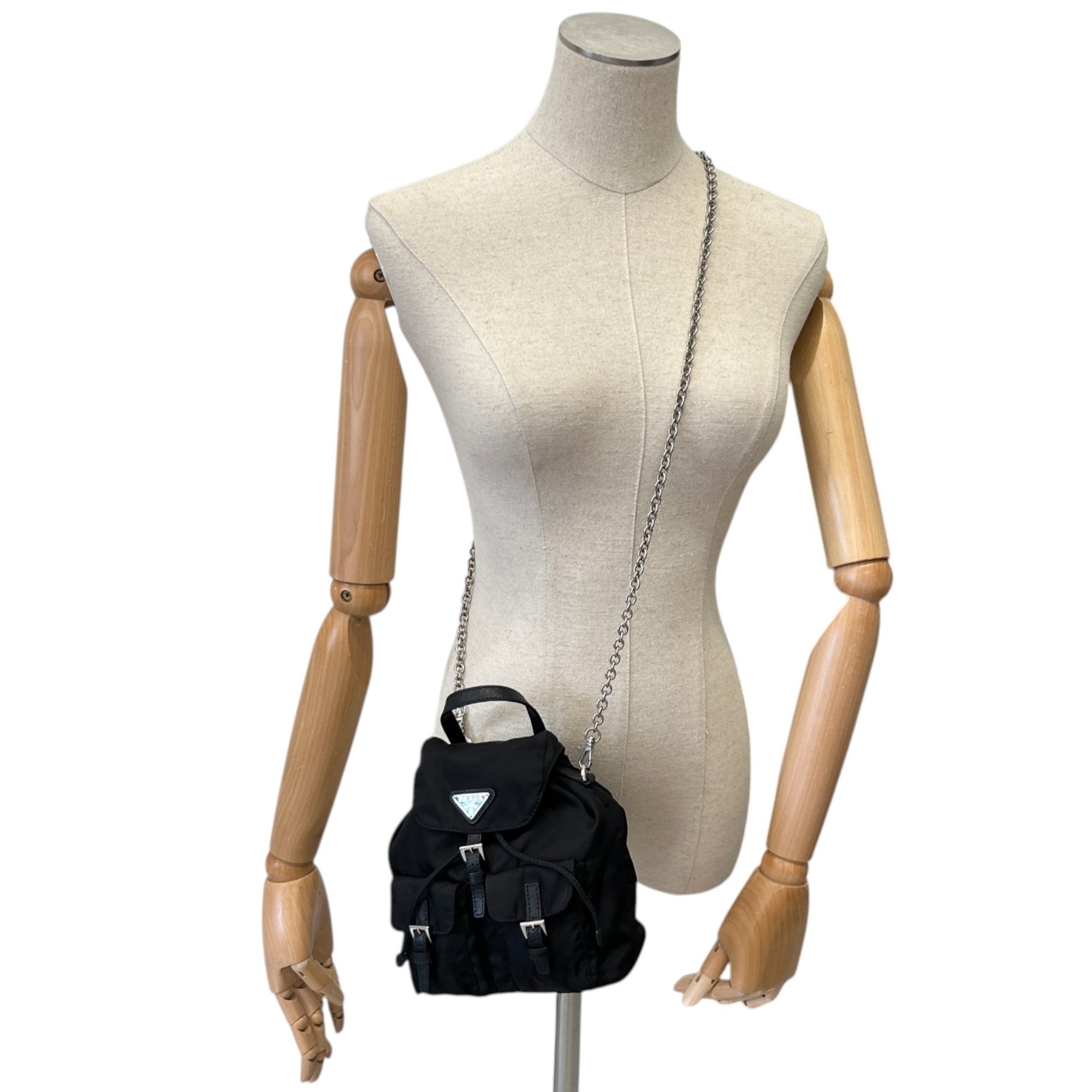 Women's Re-Nylon Plaque Logo Mini Backpack Black