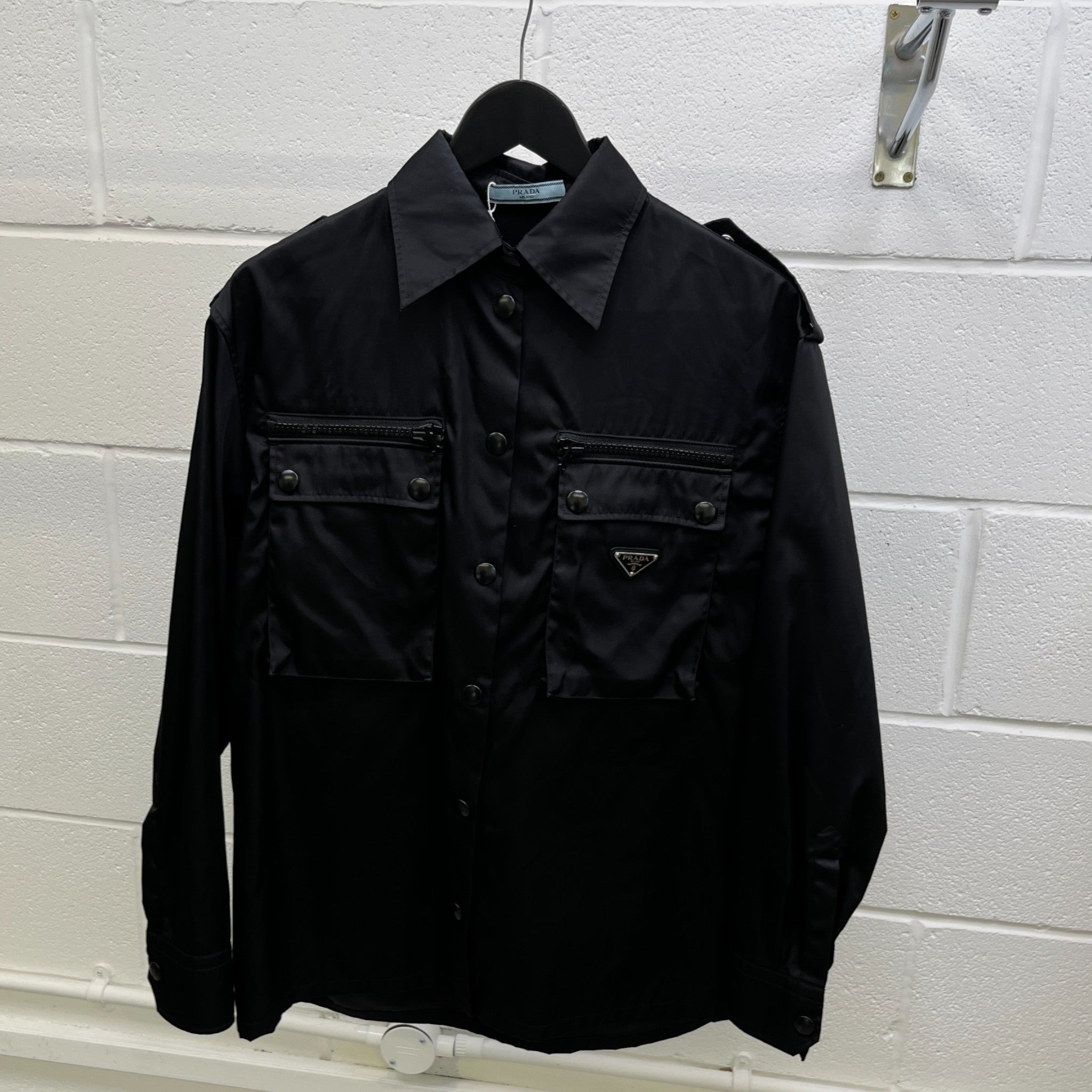 Men's Re-Nylon Plaque Logo OverShirt Black Size S