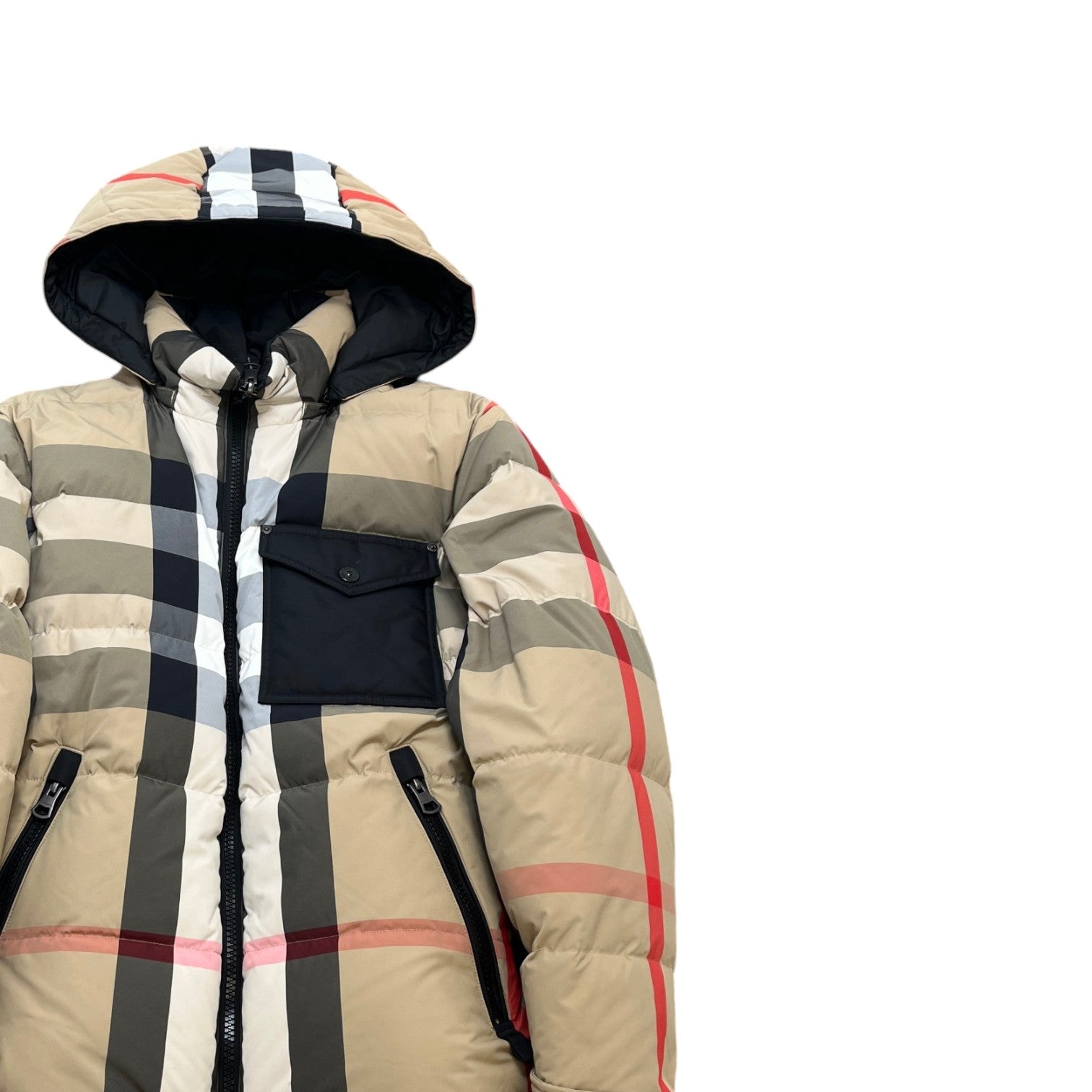 Men's Check Reversible Down Jacket Beige Size S