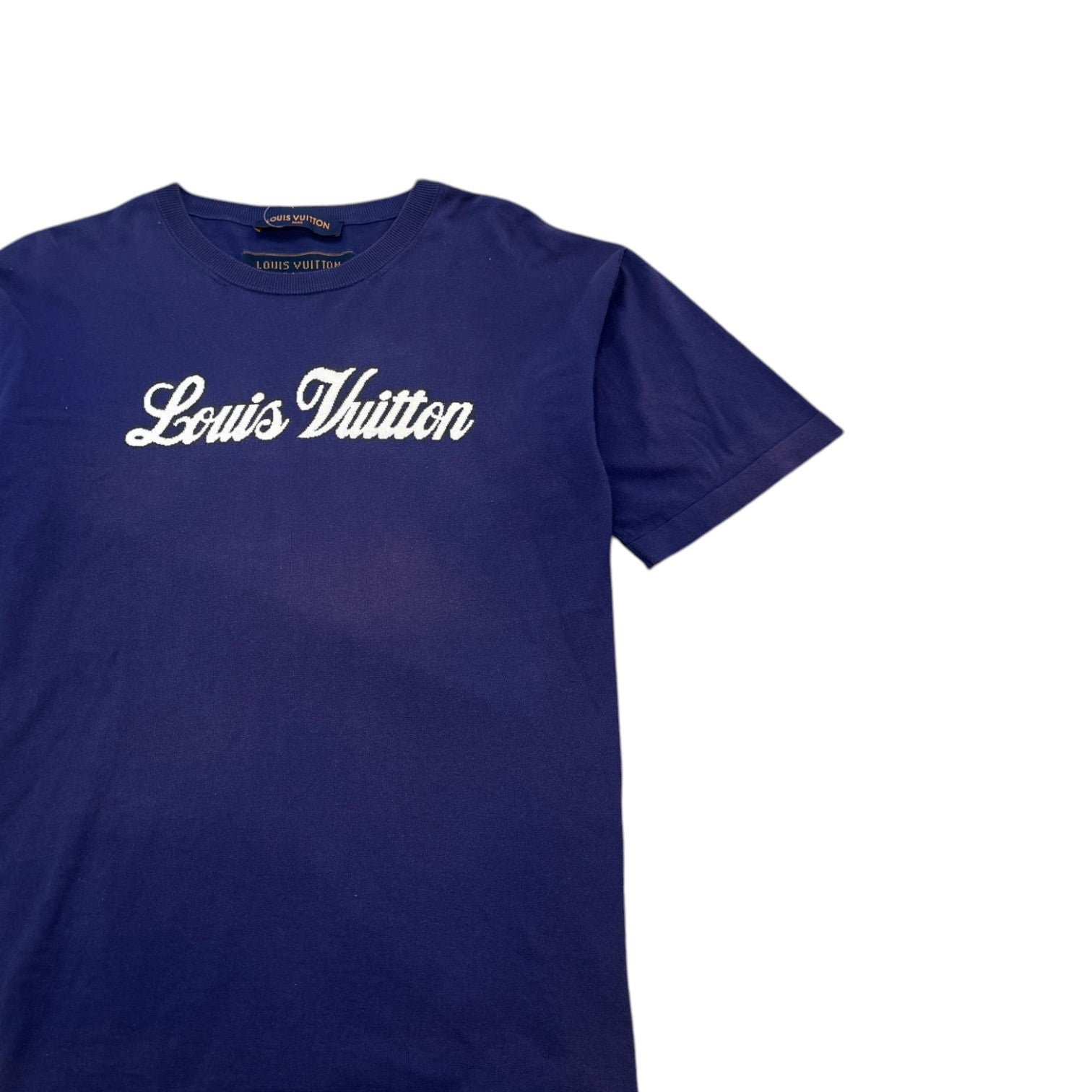 Men's Script Logo Intarsia T-Shirt Purple Size XL