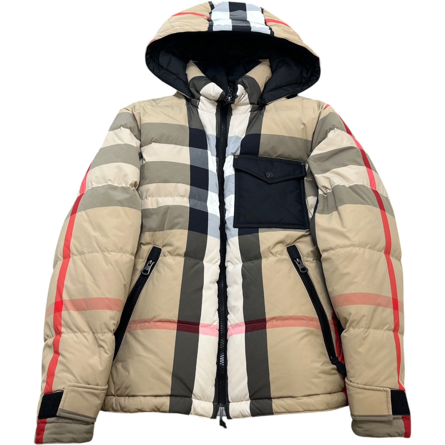 Men's Check Reversible Down Jacket Beige Size S