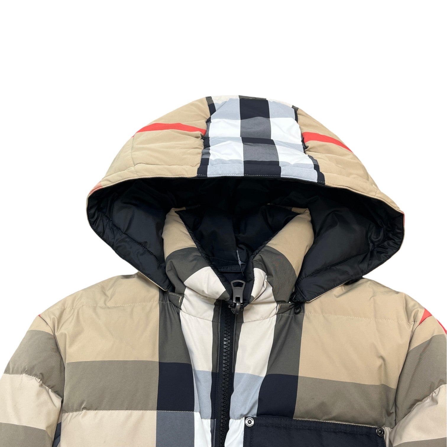 Men's Check Reversible Down Jacket Beige Size S