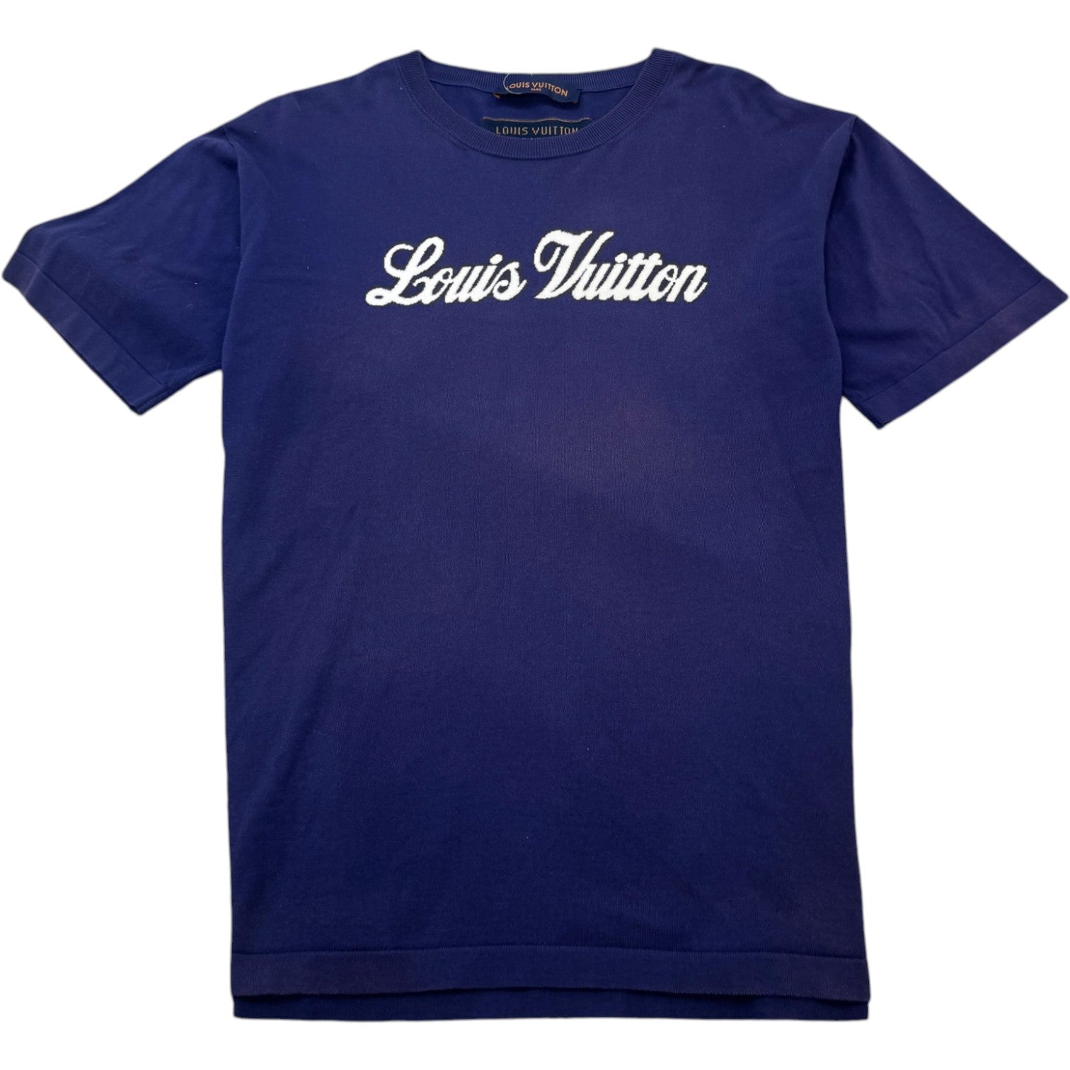 Men's Script Logo Intarsia T-Shirt Purple Size XL