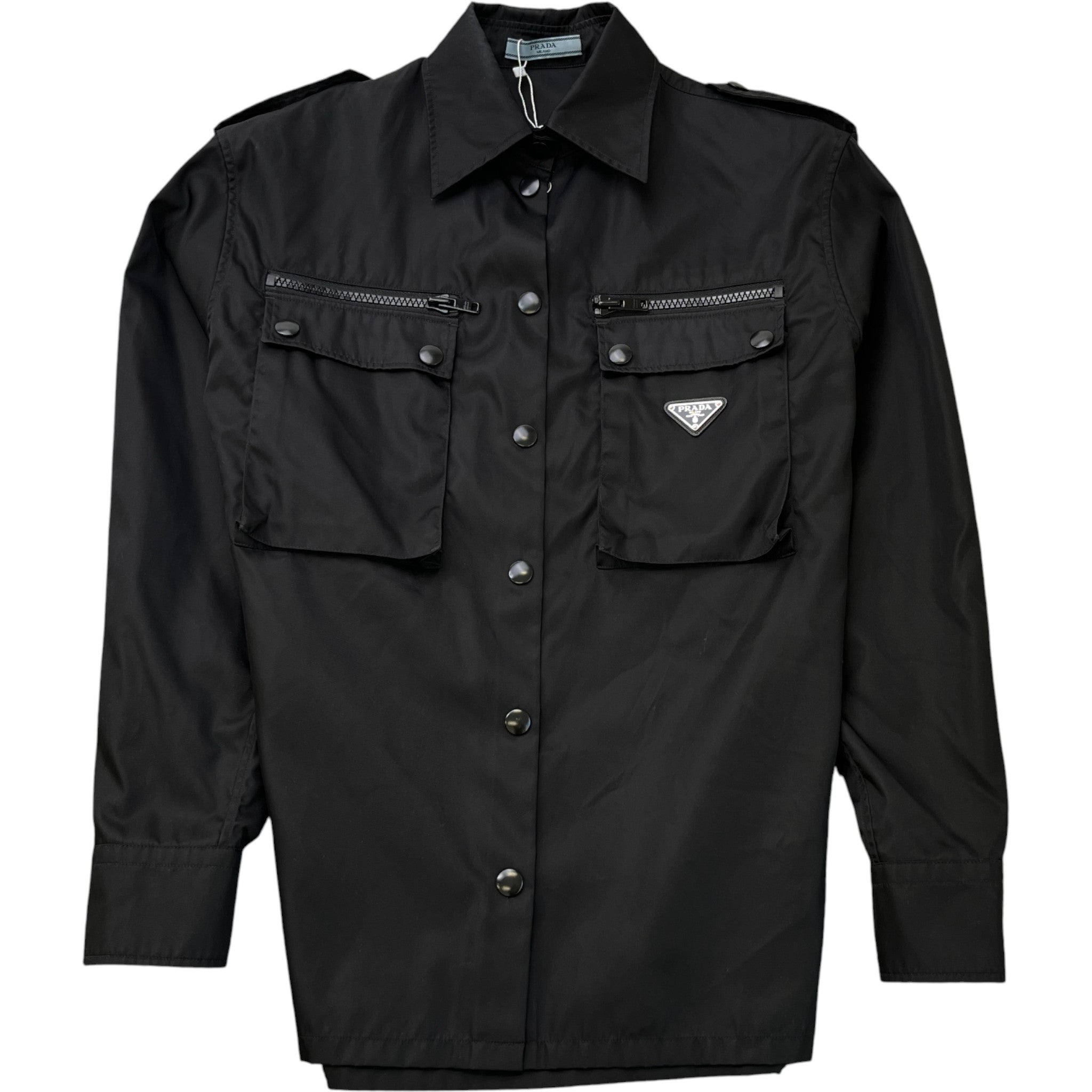 Men's Re-Nylon Plaque Logo OverShirt Black Size S