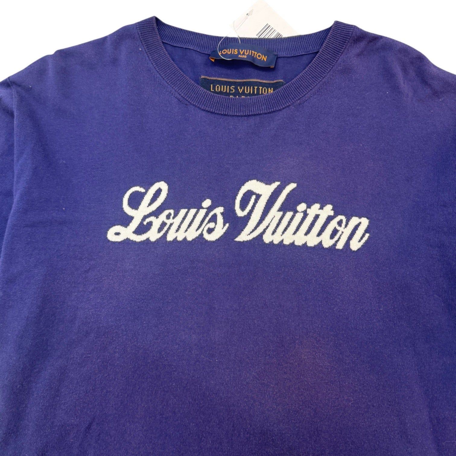 Men's Script Logo Intarsia T-Shirt Purple Size XL