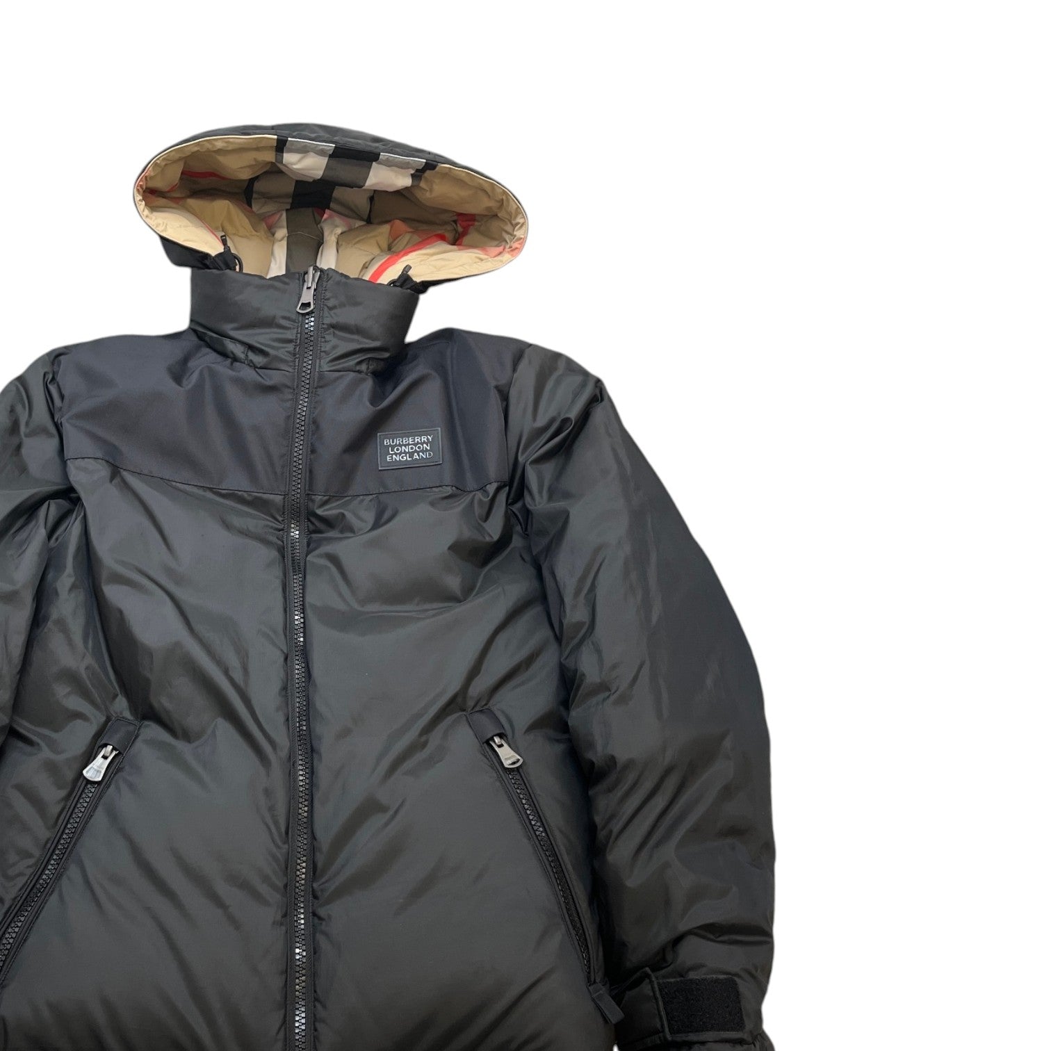 Men's Check Reversible Down Jacket Beige Size S