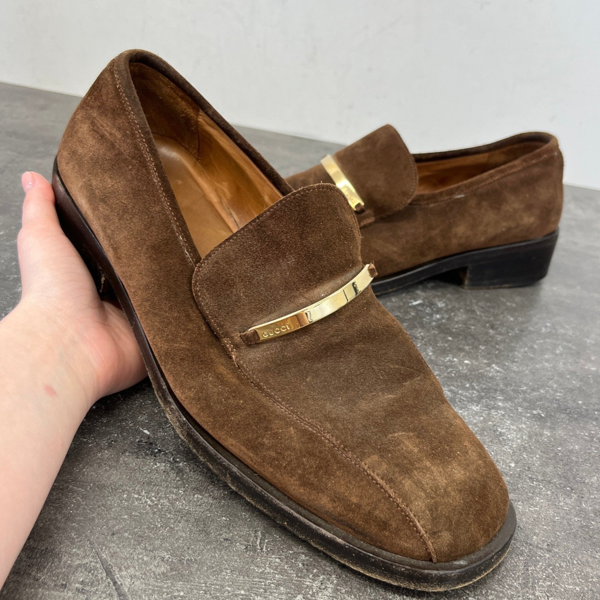 Men's Plaque Logo Loafers Brown Size EU 43.5 / UK 9.5