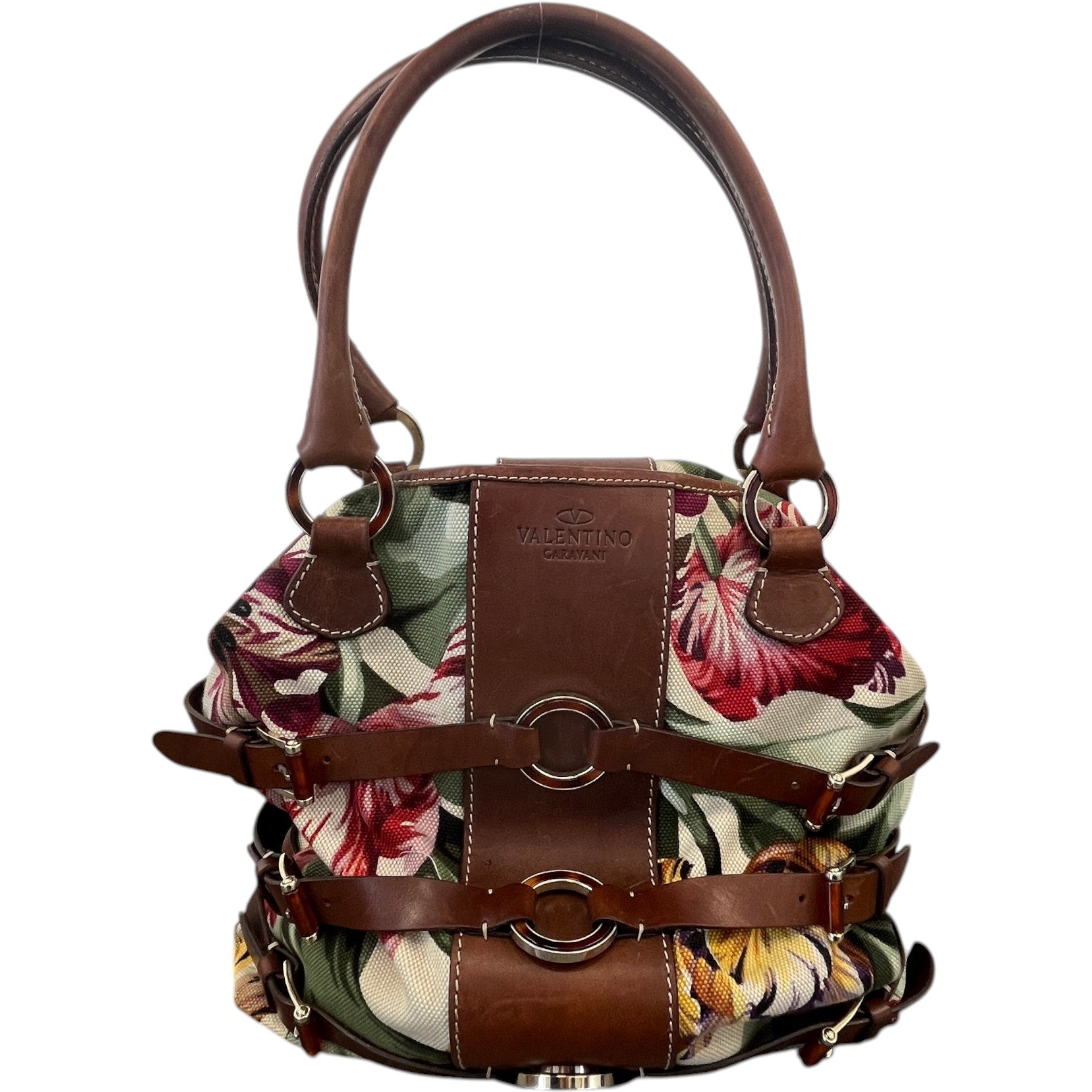 Women's Floral Canvas Handbag Brown