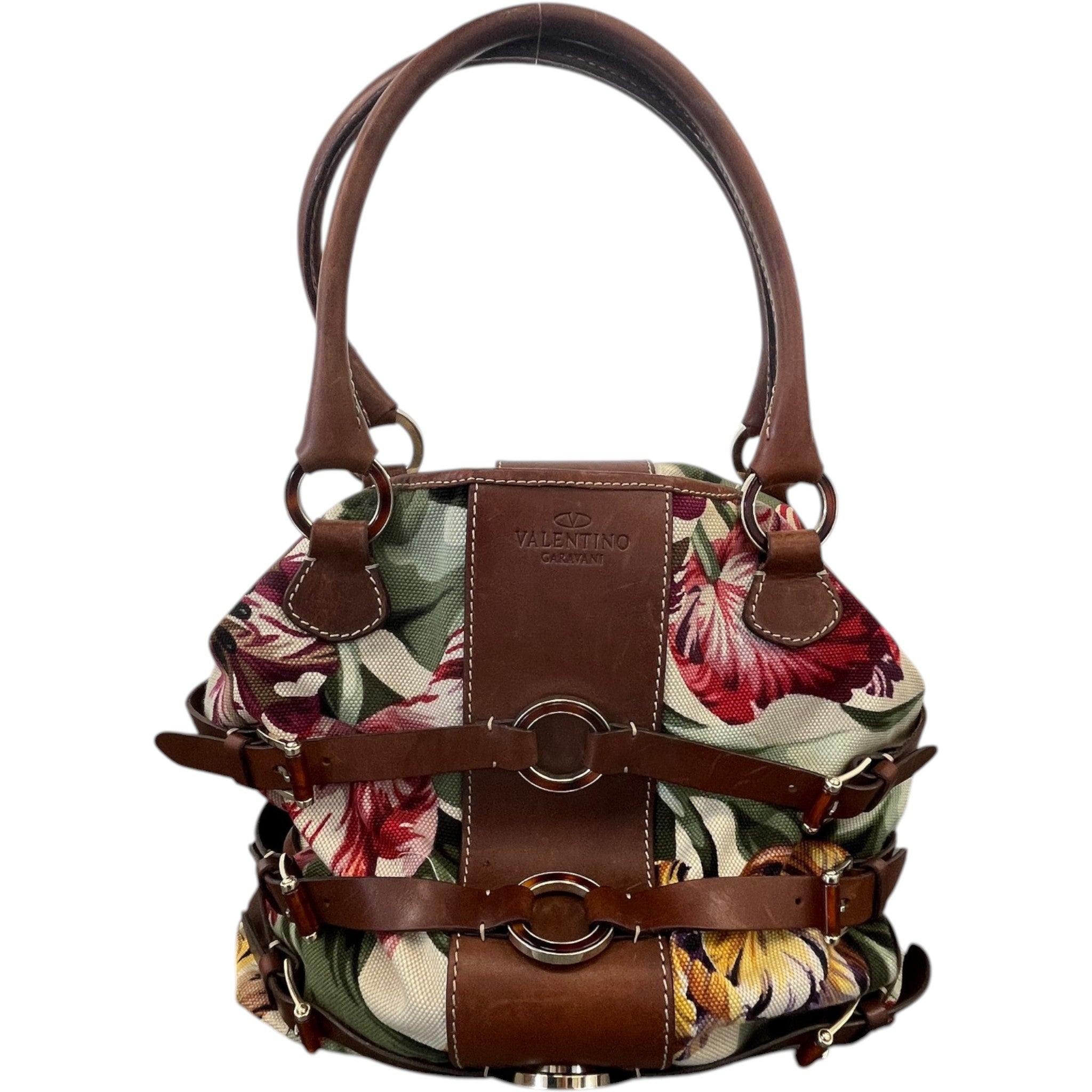 Women's Floral Canvas Handbag Brown