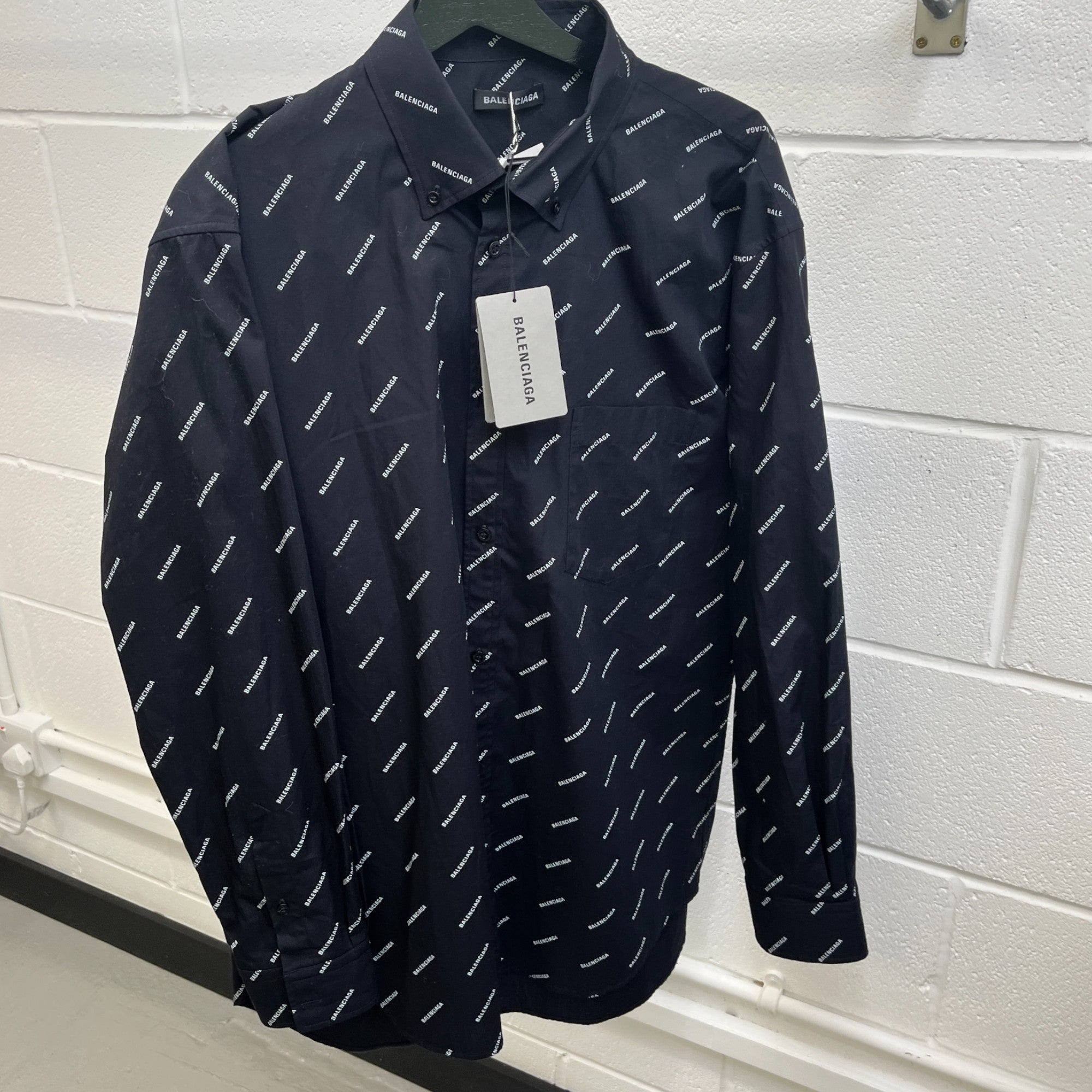 Men's All Over Logo Print Long Sleeve Shirt Black Size M