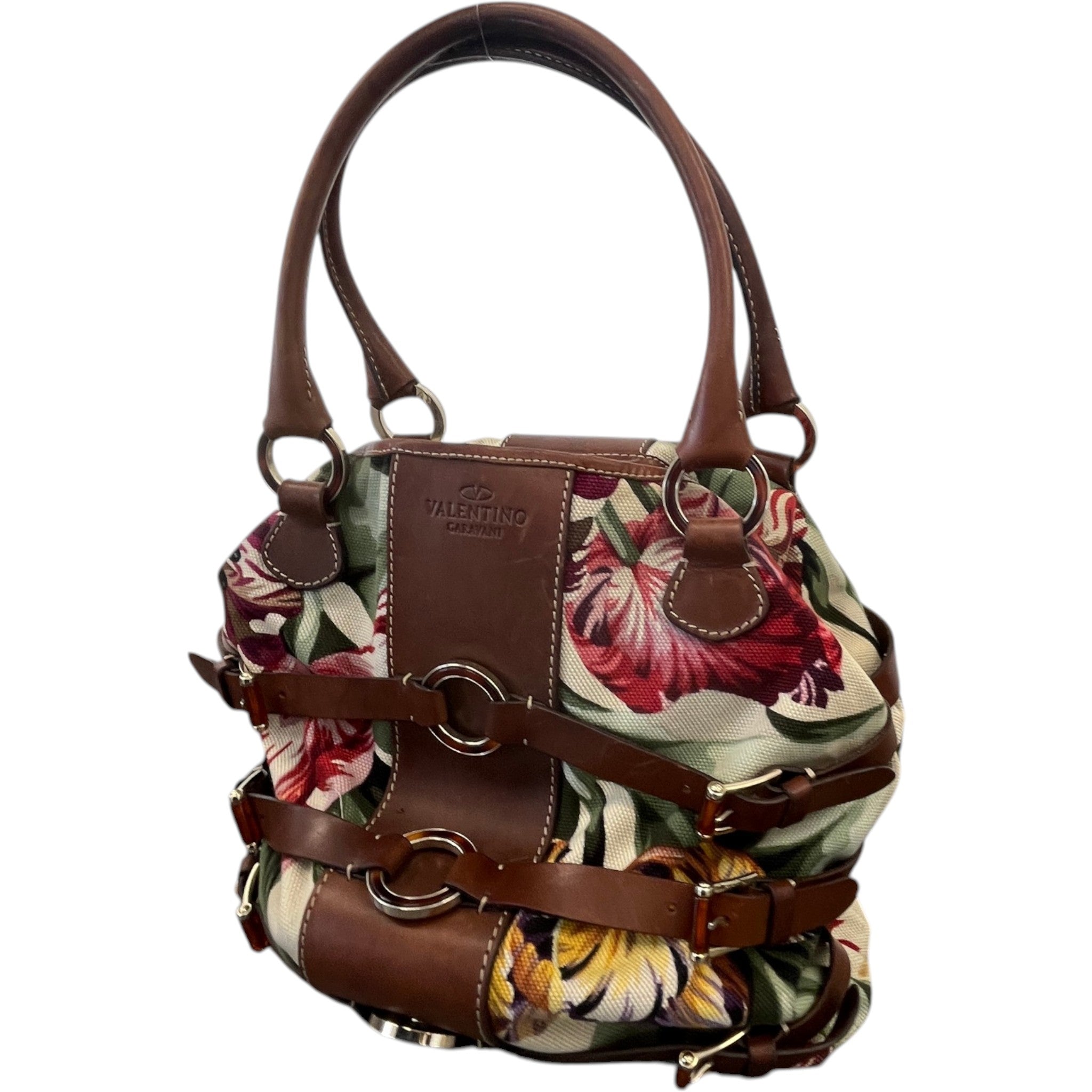 Women's Floral Canvas Handbag Brown