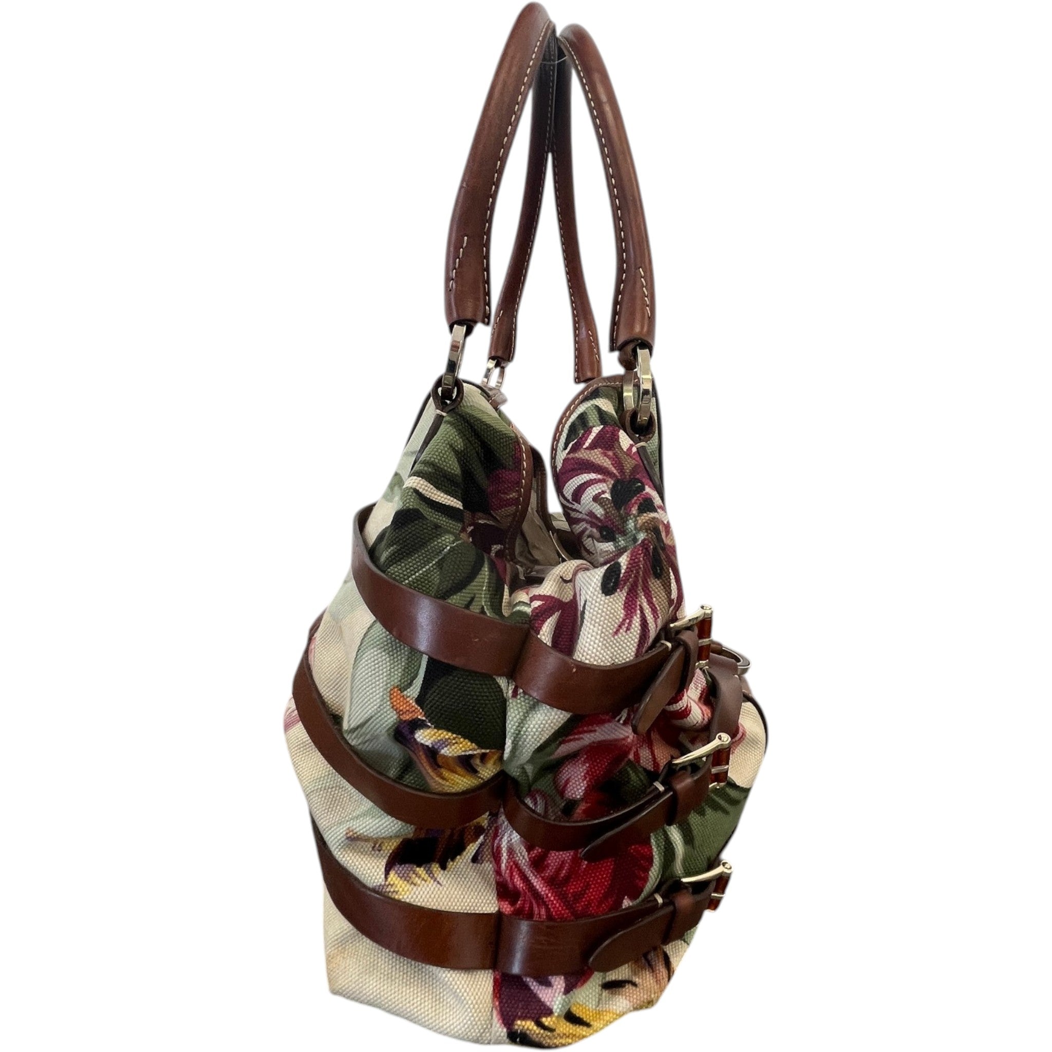 Women's Floral Canvas Handbag Brown