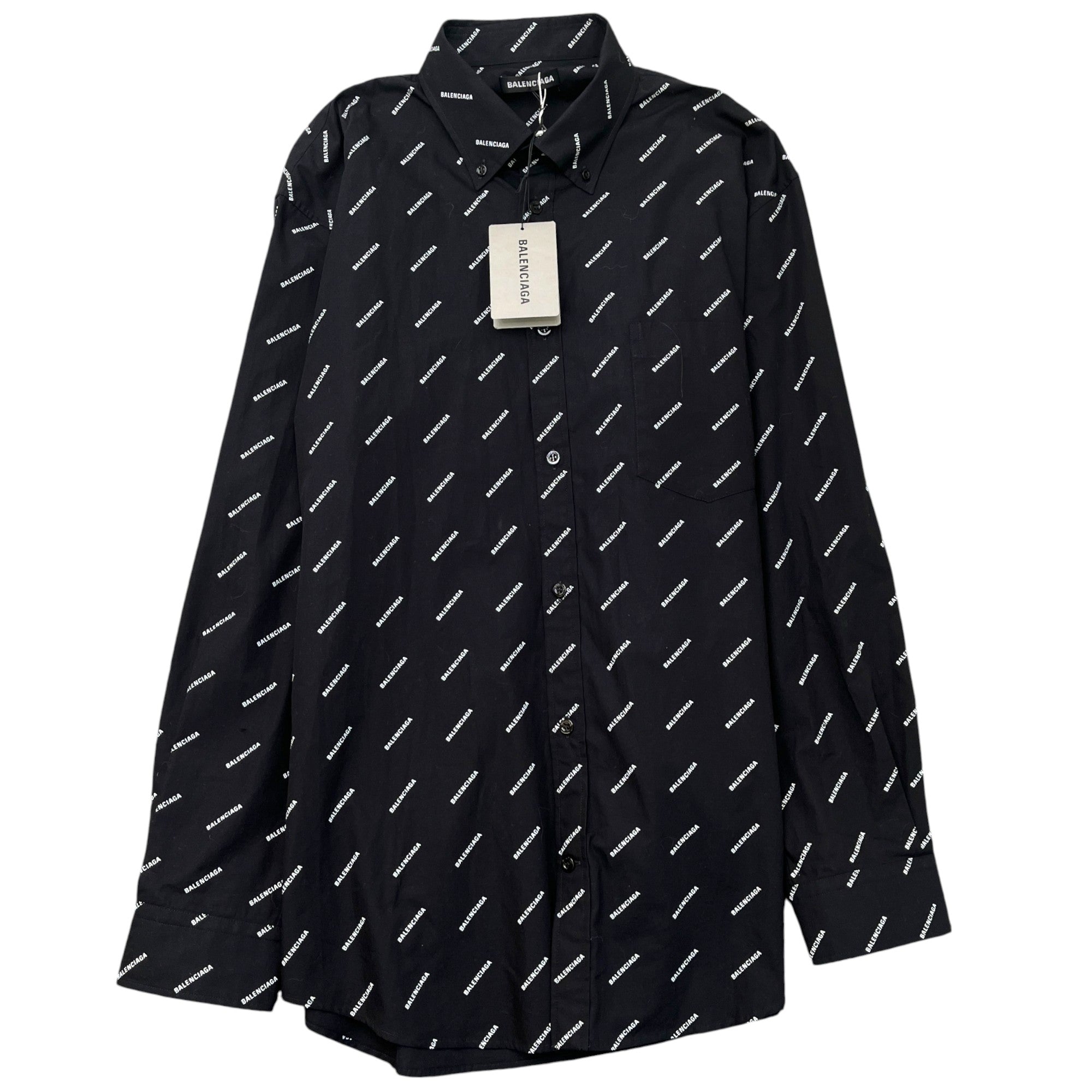 Men's All Over Logo Print Long Sleeve Shirt Black Size M
