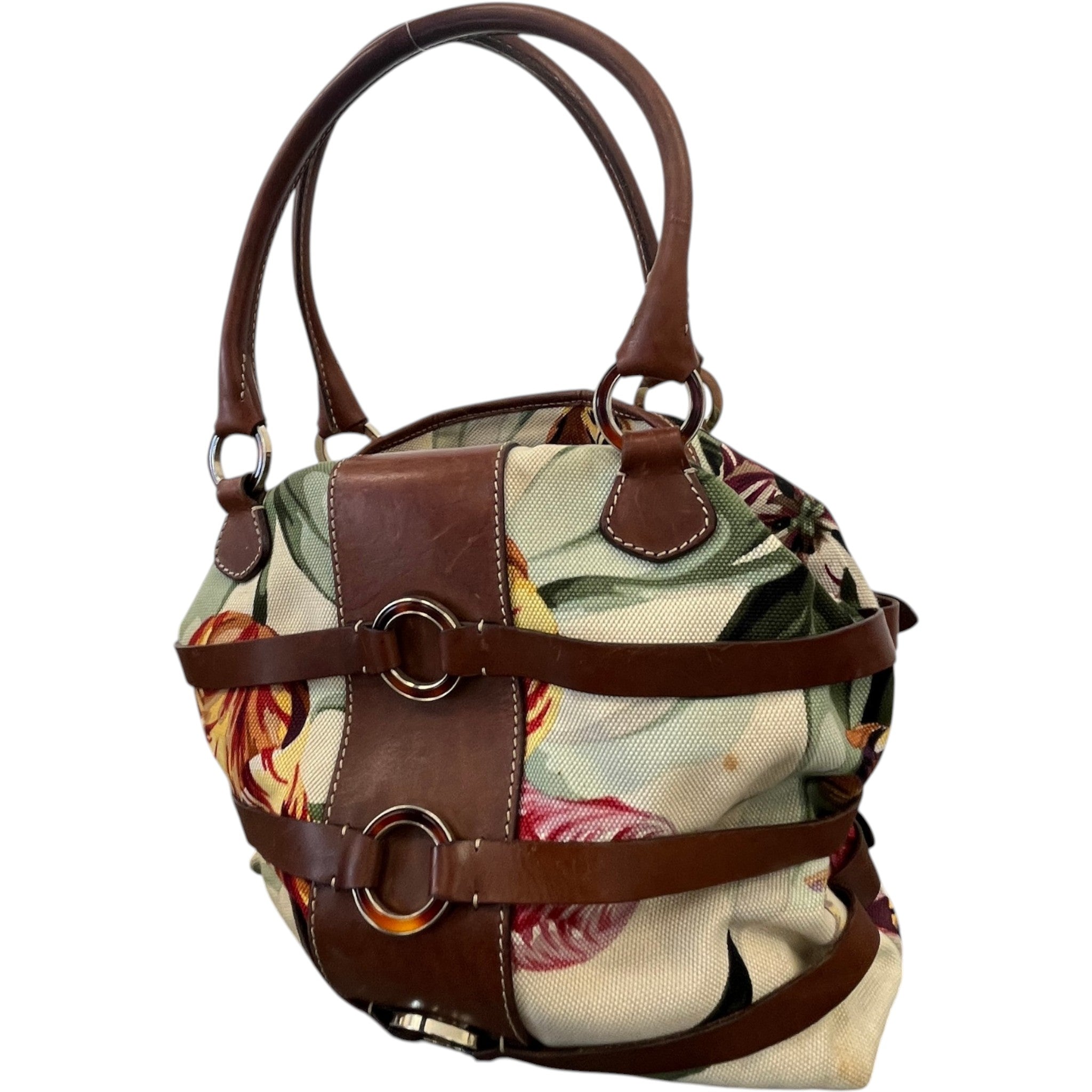 Women's Floral Canvas Handbag Brown