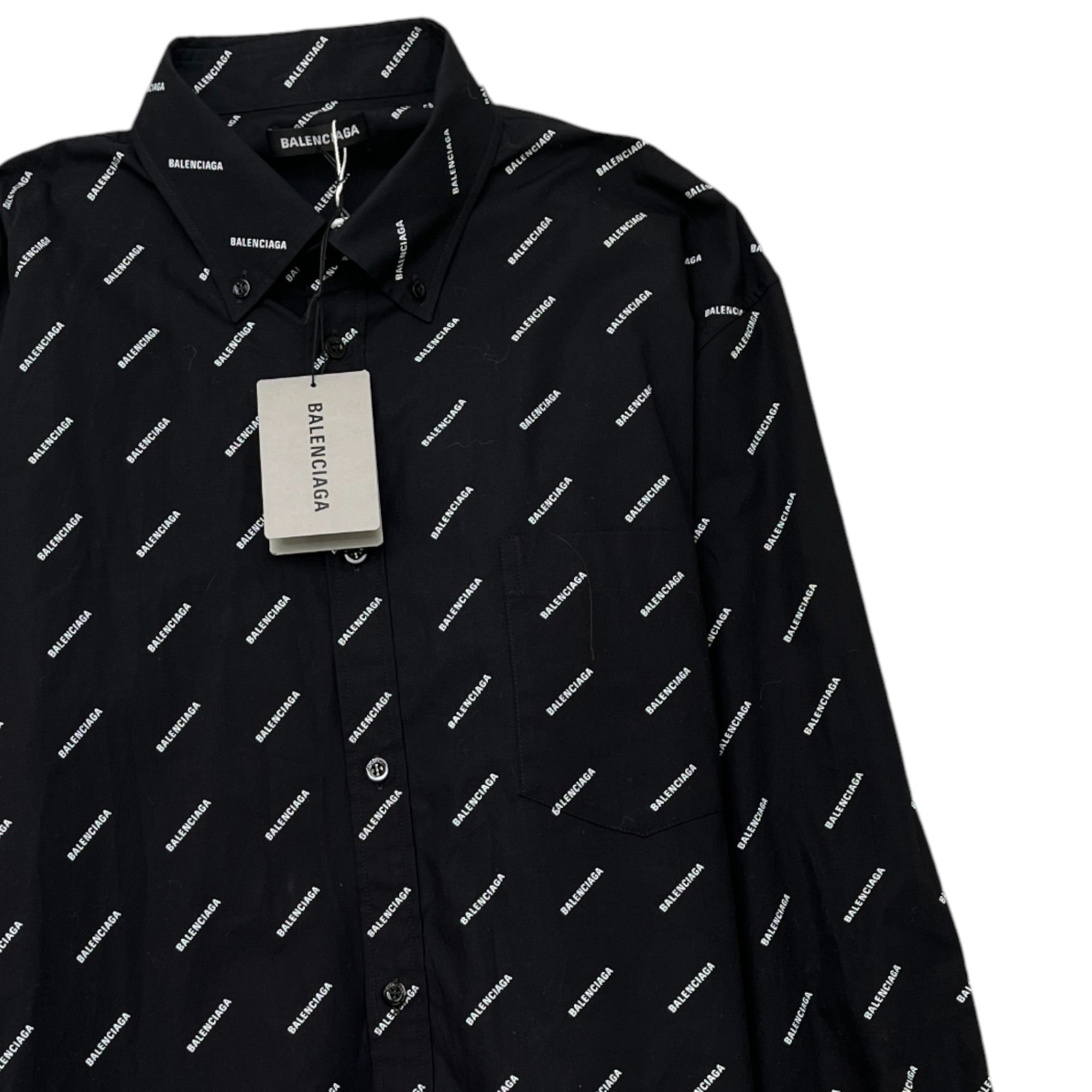 Men's All Over Logo Print Long Sleeve Shirt Black Size M
