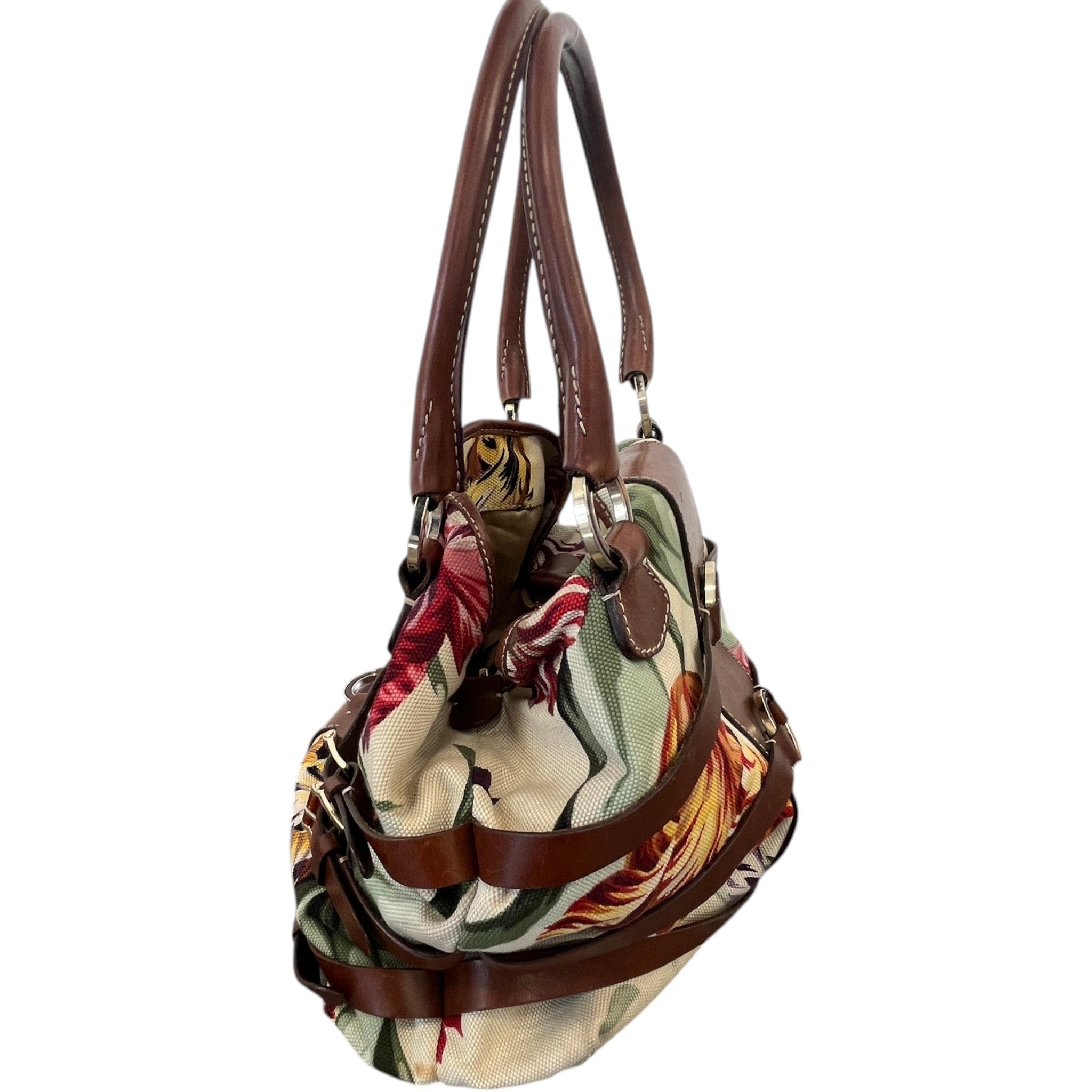 Women's Floral Canvas Handbag Brown